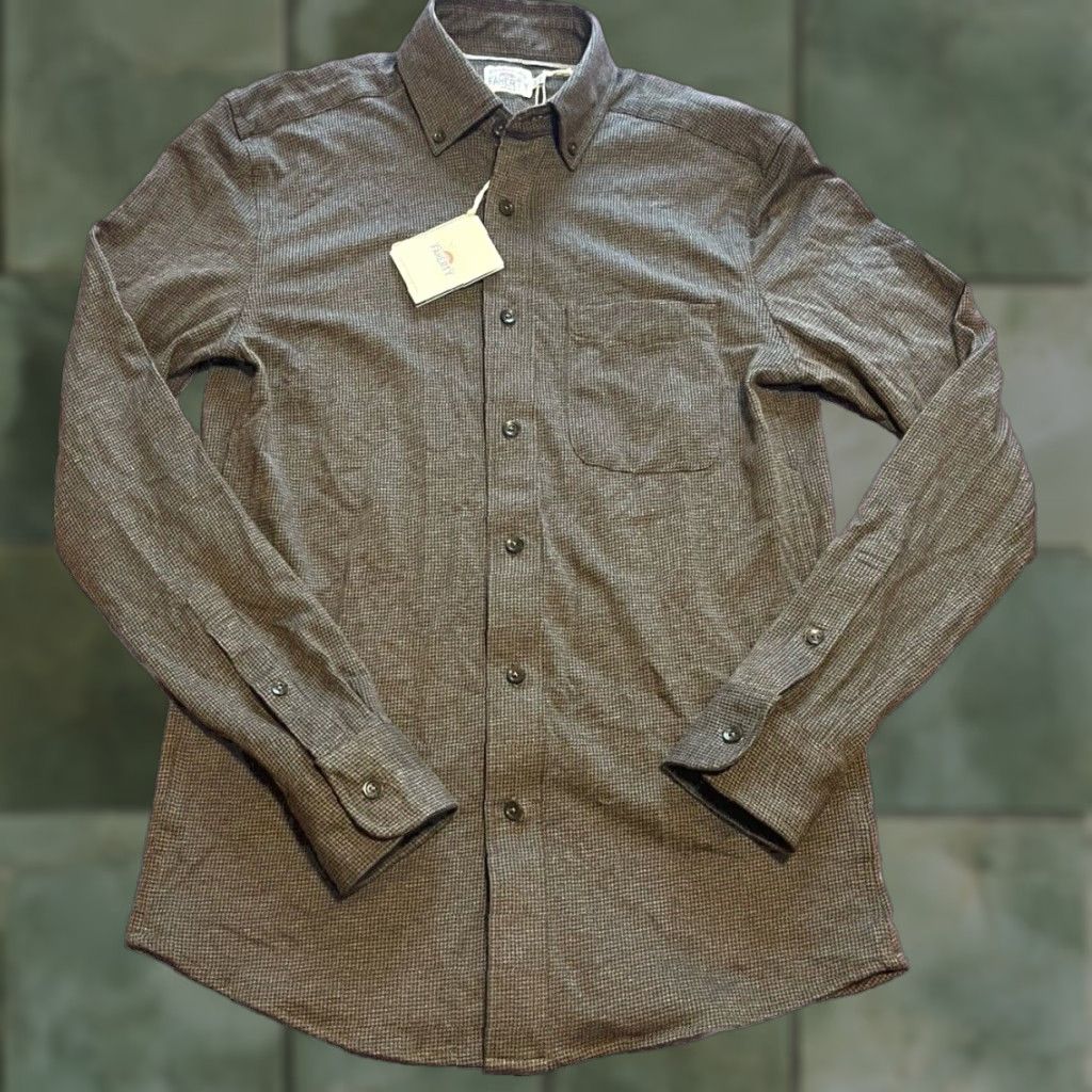 Faherty VINTAGE Faherty Men's Knit Button-Down Shirt XS Brown Houndstooth Sports Size US XS / EU 42 / 0 - 1 Thumbnail