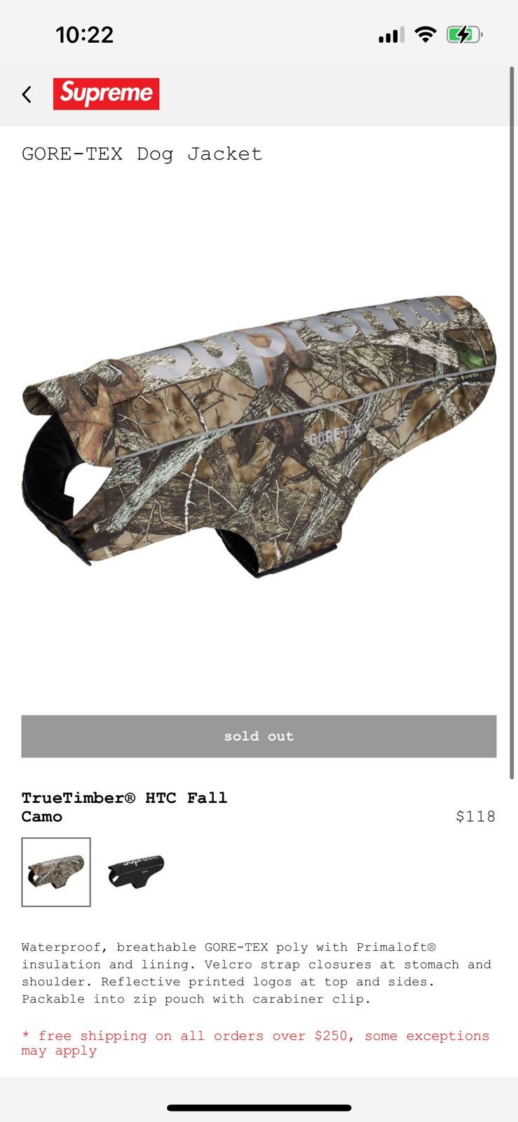 SZ Medium Supreme Goretex Dog Jacket Camo