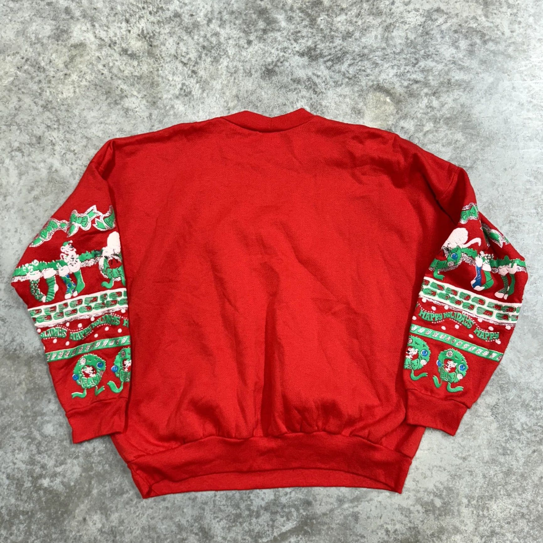 Vintage VINTAGE Kicks Sweatshirt Mens XL Red Christmas Elf Wreath Happy Holidays 80s Graphic Print Knit Crew Neck Pullover Sweater Size US XL / EU 56 / 4 - 6 Thumbnail