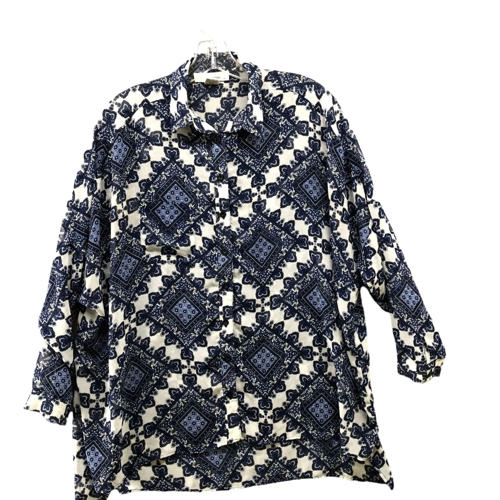 Vintage Sans Souci Blouse Oversized Chiffon Overshirt Womens XS Button Down Paisley High Low Blue Size XS / US 0-2 / IT 36-38 - 2 Thumbnail