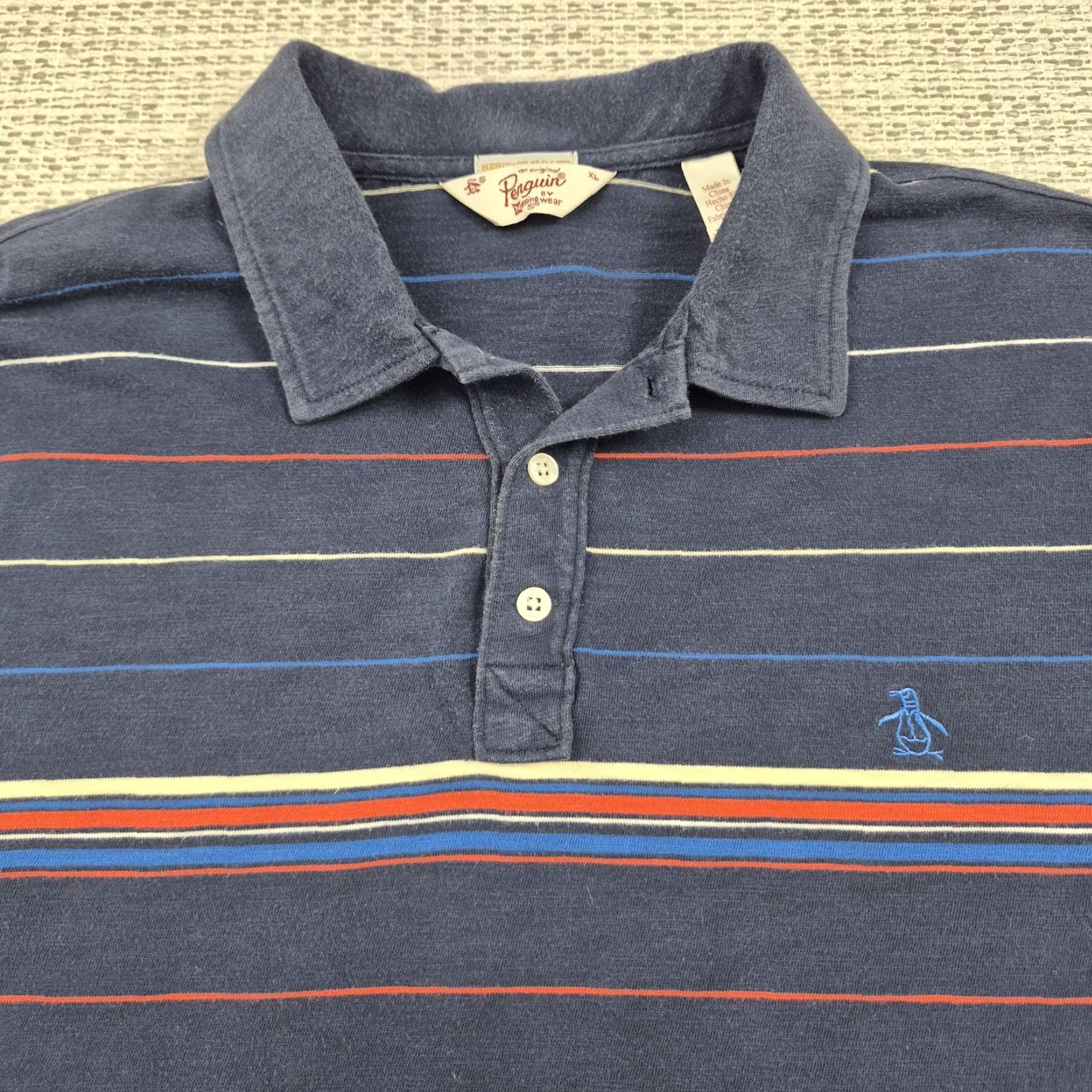 Original Penguin Original Penguin Polo Shirt Mens XL Blue Striped Heritage Slim Fit Casual Knit Size US XL / EU 56 / 4 - 4 Thumbnail
