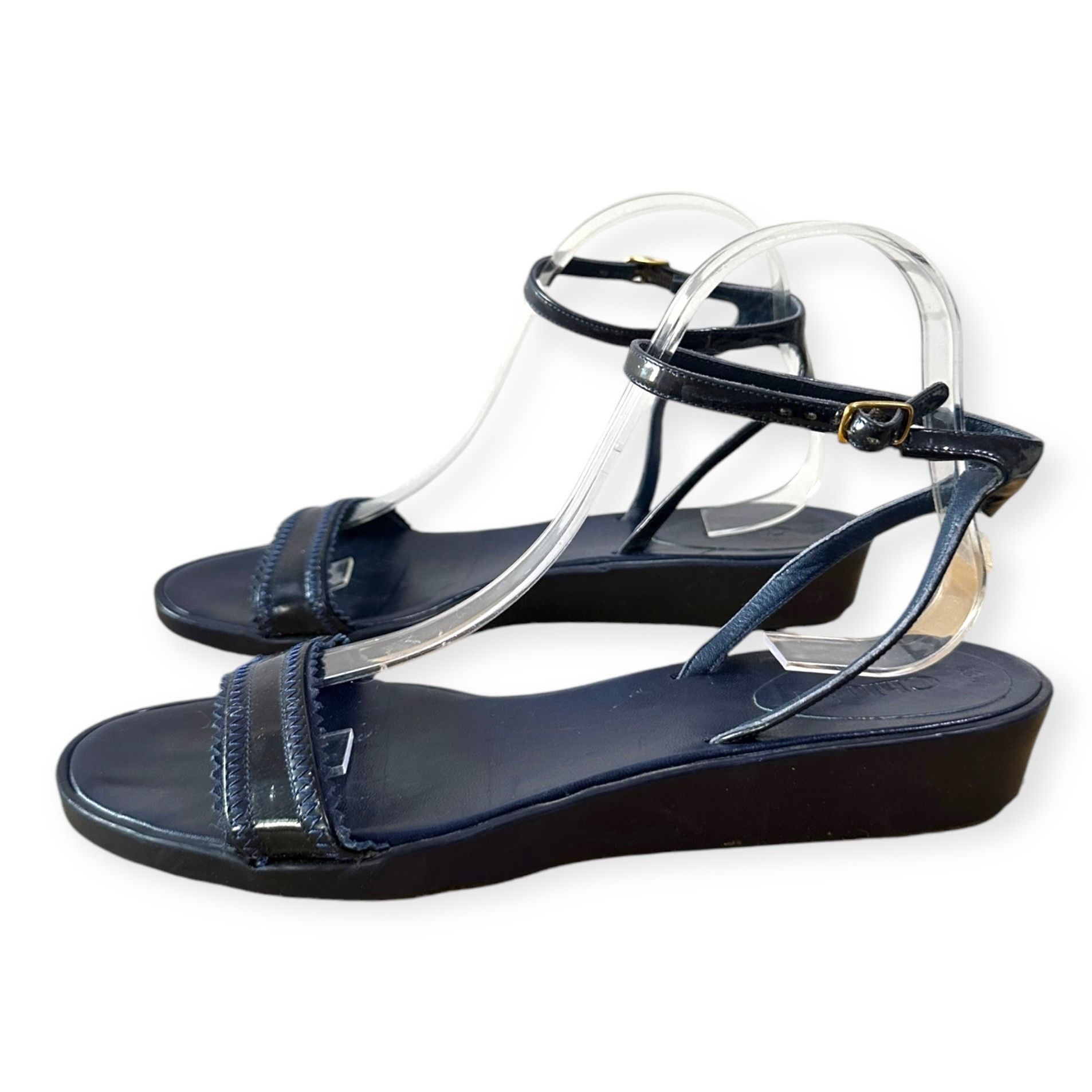 Chloe Chloe Rubber Wedge Ankle Strap Patent Sandals. Navy blue, Si Size US 8.5 / IT 38.5 - 16 Thumbnail