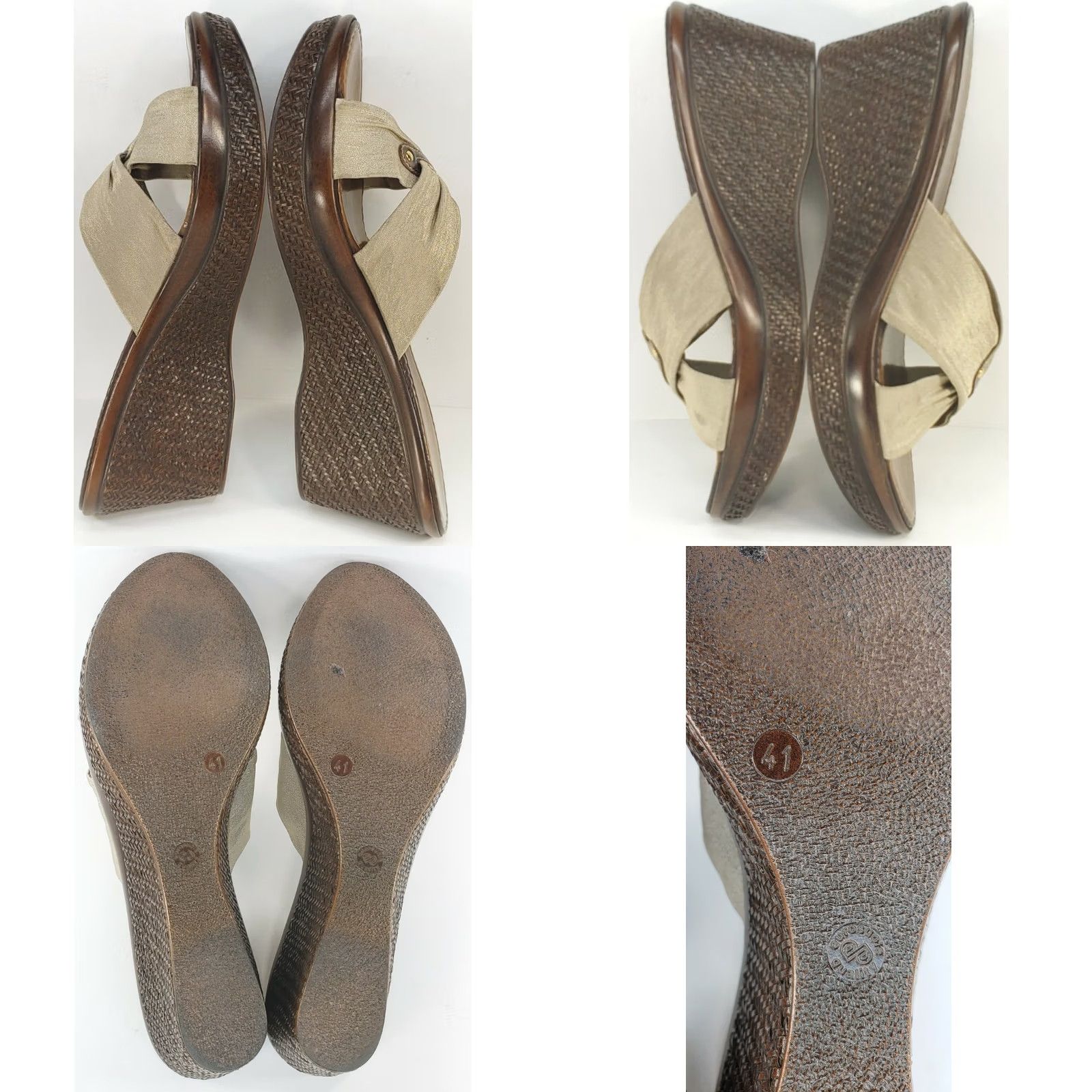 Vintage VINTAGE Italian Shoemakers Women's Sandal Taupe X-Crossover Wedge Slip On 10M (Size 10) Shoes Size US 10 / IT 40 - 8 Thumbnail