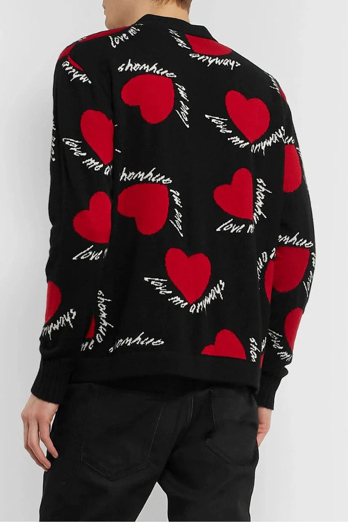 Amiri o1wfsh0625 Cashmere Cardigan with Hearts Print in Black Size US L / EU 52-54 / 3 - 4 Thumbnail