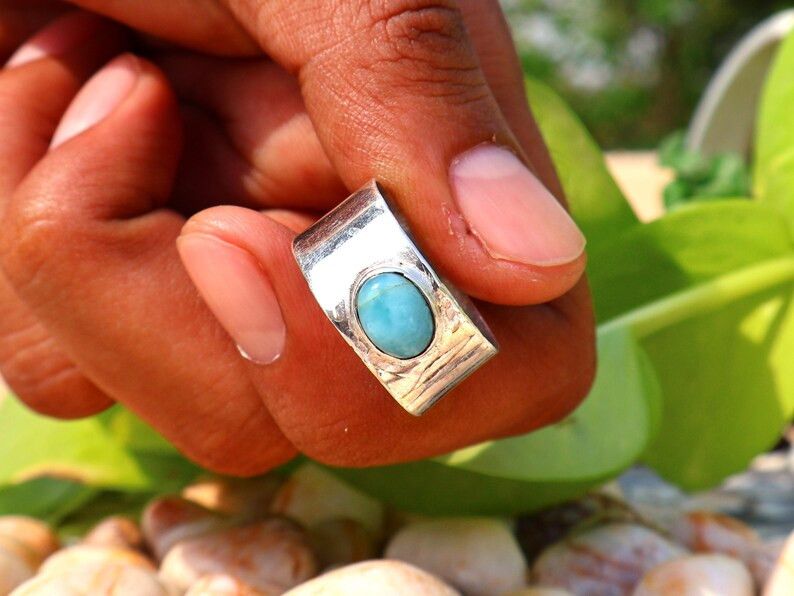 Handmade Larimar Ring, Handmade Band Ring, February Birthstone Gift Size ONE SIZE - 4 Thumbnail