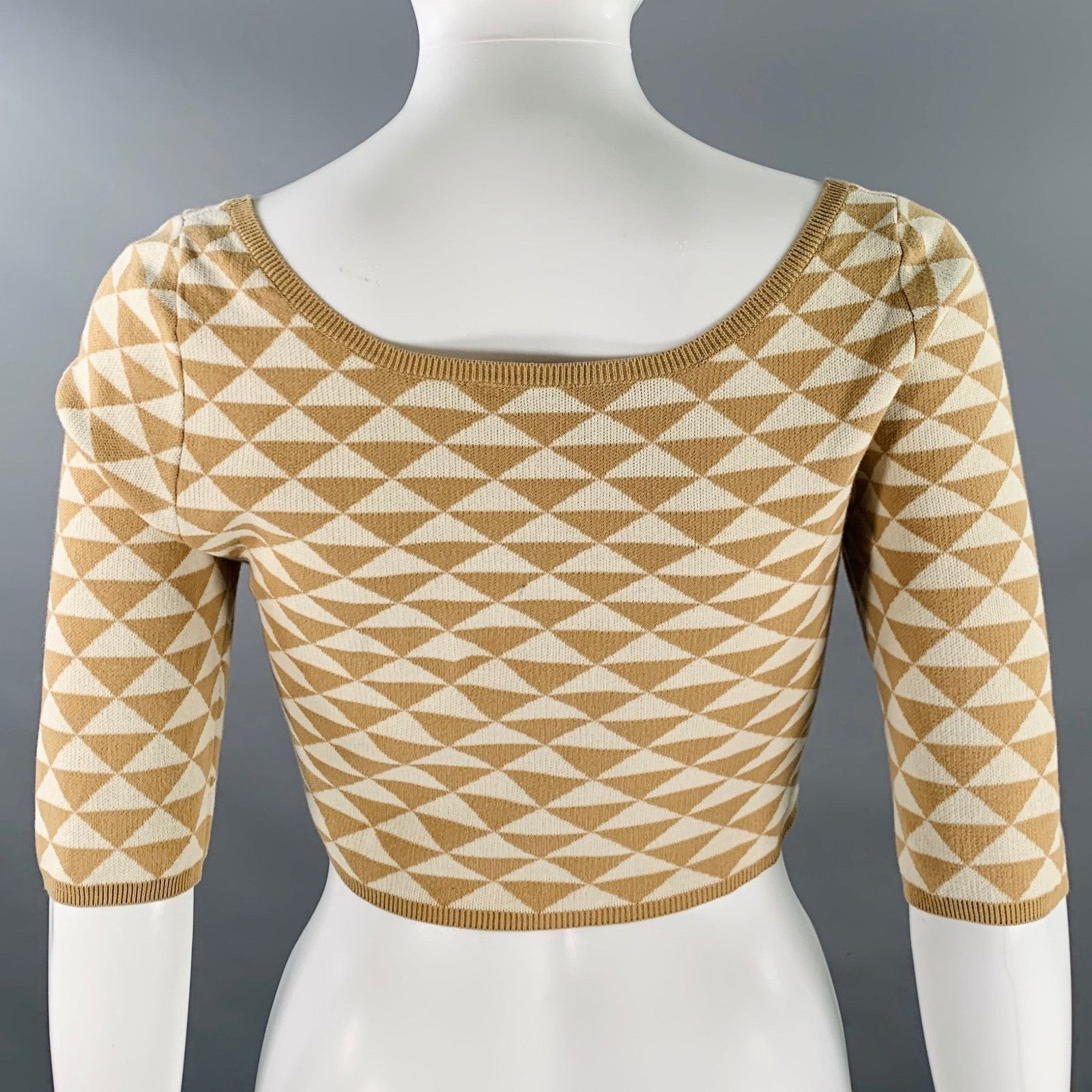 Prada S Beige Cream Knit Triangle Cropped Pullover Size S / US 4 / IT 40 - 3 Thumbnail