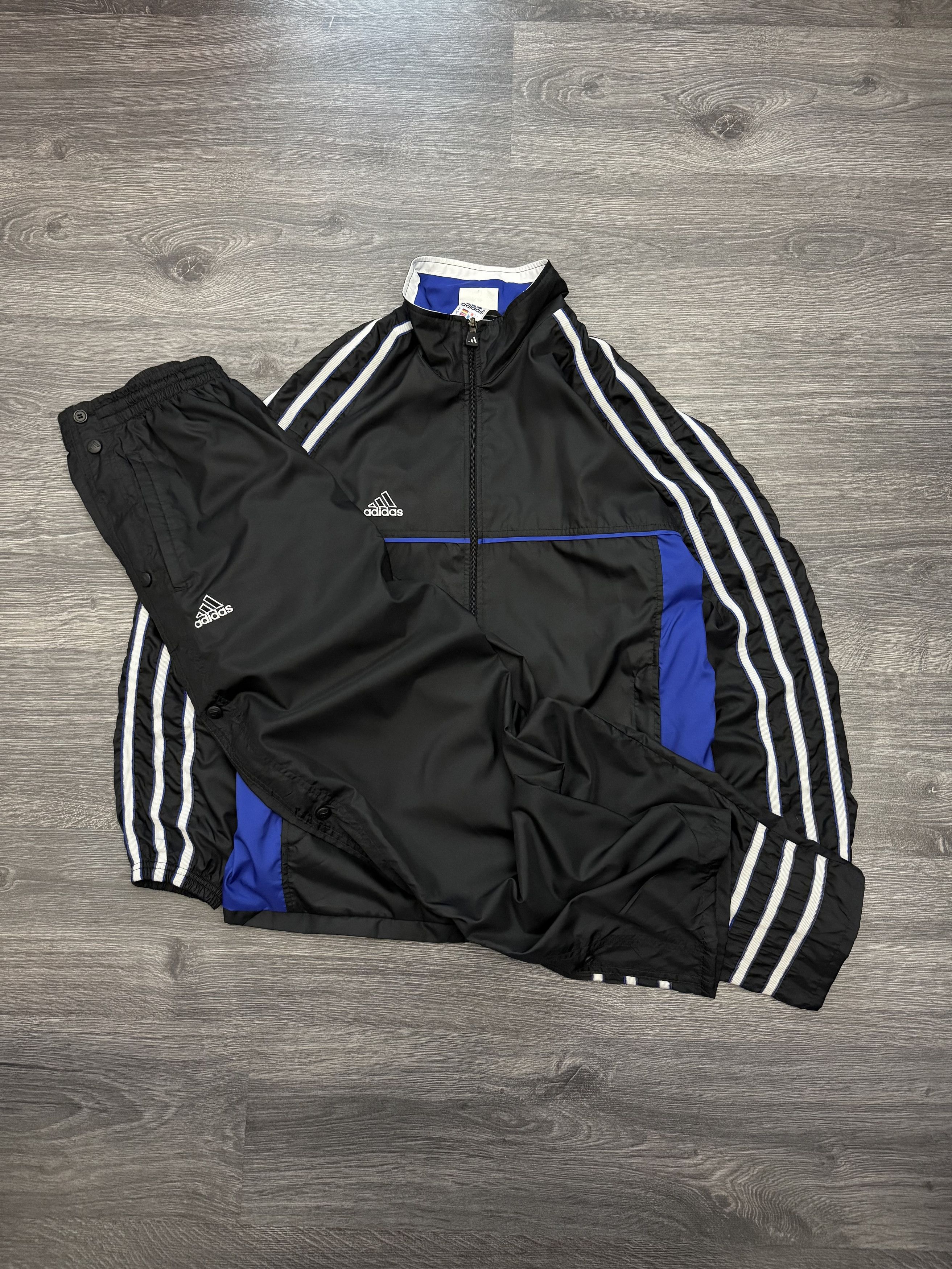 Vintage 90s Adidas Striped Tracksuit Jacket & Pants Snap