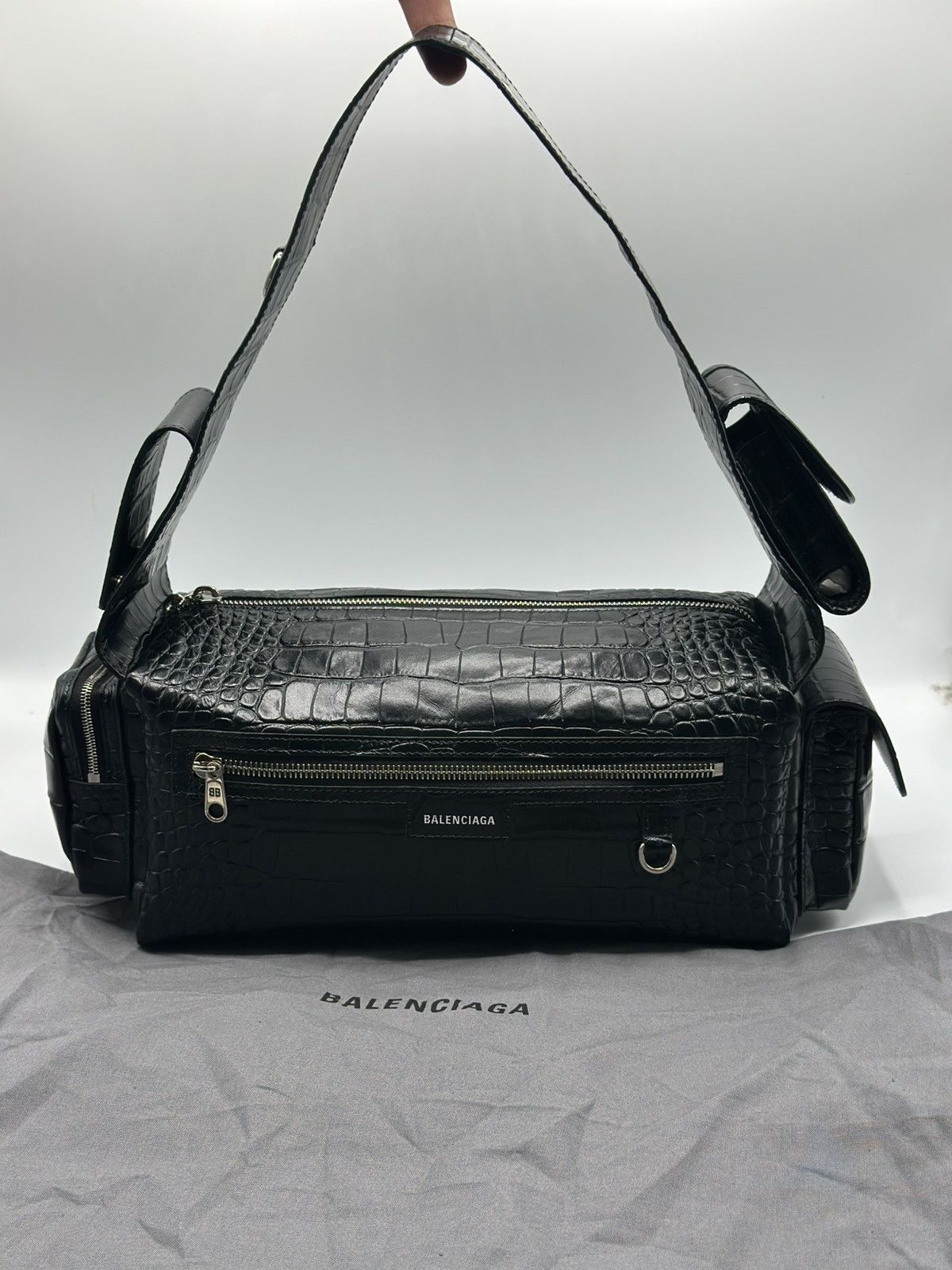 Balenciaga Balenciaga Black Croc Embossed Small Superbusy Sling Bag Size ONE SIZE - 4 Thumbnail
