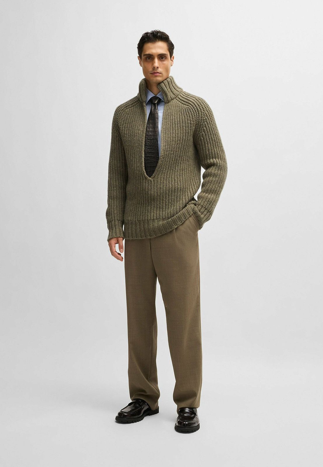 Hugo Boss RRP 520$ NWT Boss Luxury Wool Chunky Knit Sweater Green Size US M / EU 48-50 / 2 - 3 Thumbnail