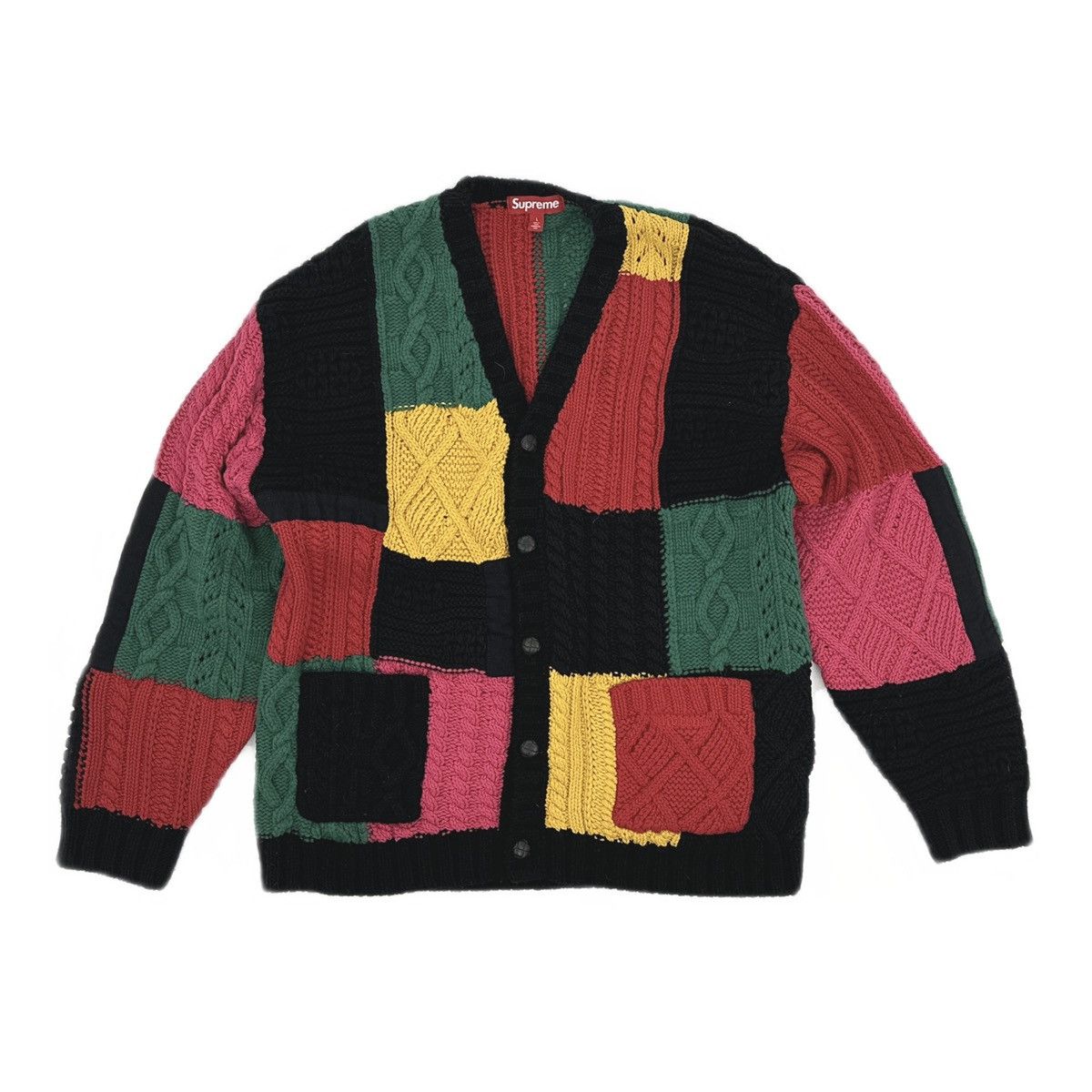 Supreme Patchwork Cable Knit Cardigan Black | Grailed