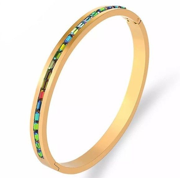 Other Women Colorful Crystal Row Bangle Stainless Bracelet (G) Size ONE SIZE - 1 Thumbnail
