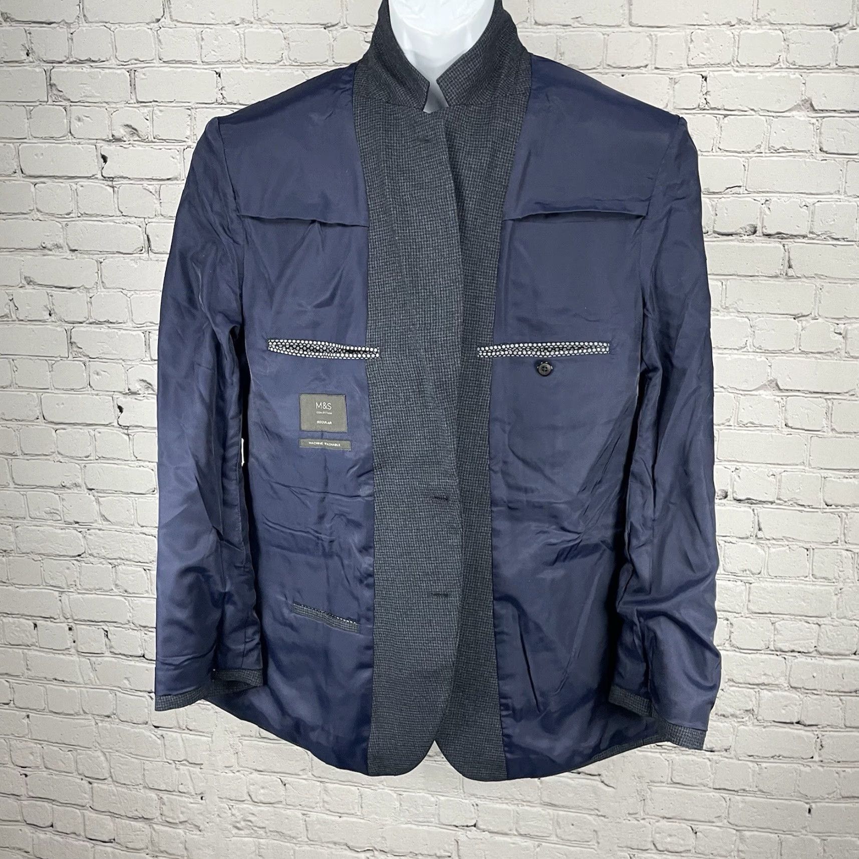 Marks & Spencer Marks & Spencer Jacket Black Blue Check Easy Care Sports Blazer Size 48 Size 48R - 7 Thumbnail