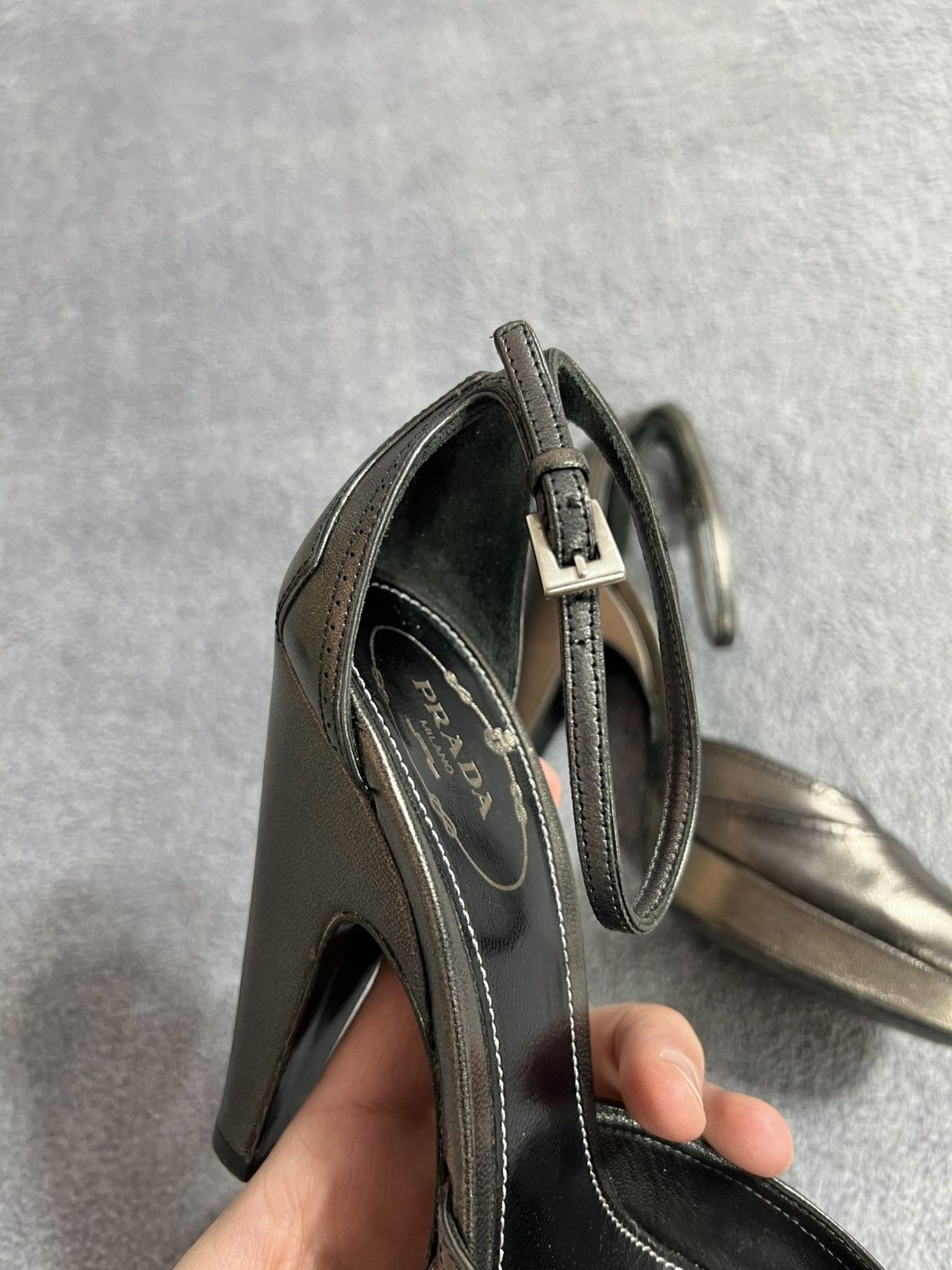 Prada Prada Metallic Leather Peep Toe Platform Heels Ankle Strap Size US 6 / IT 36 - 5 Thumbnail