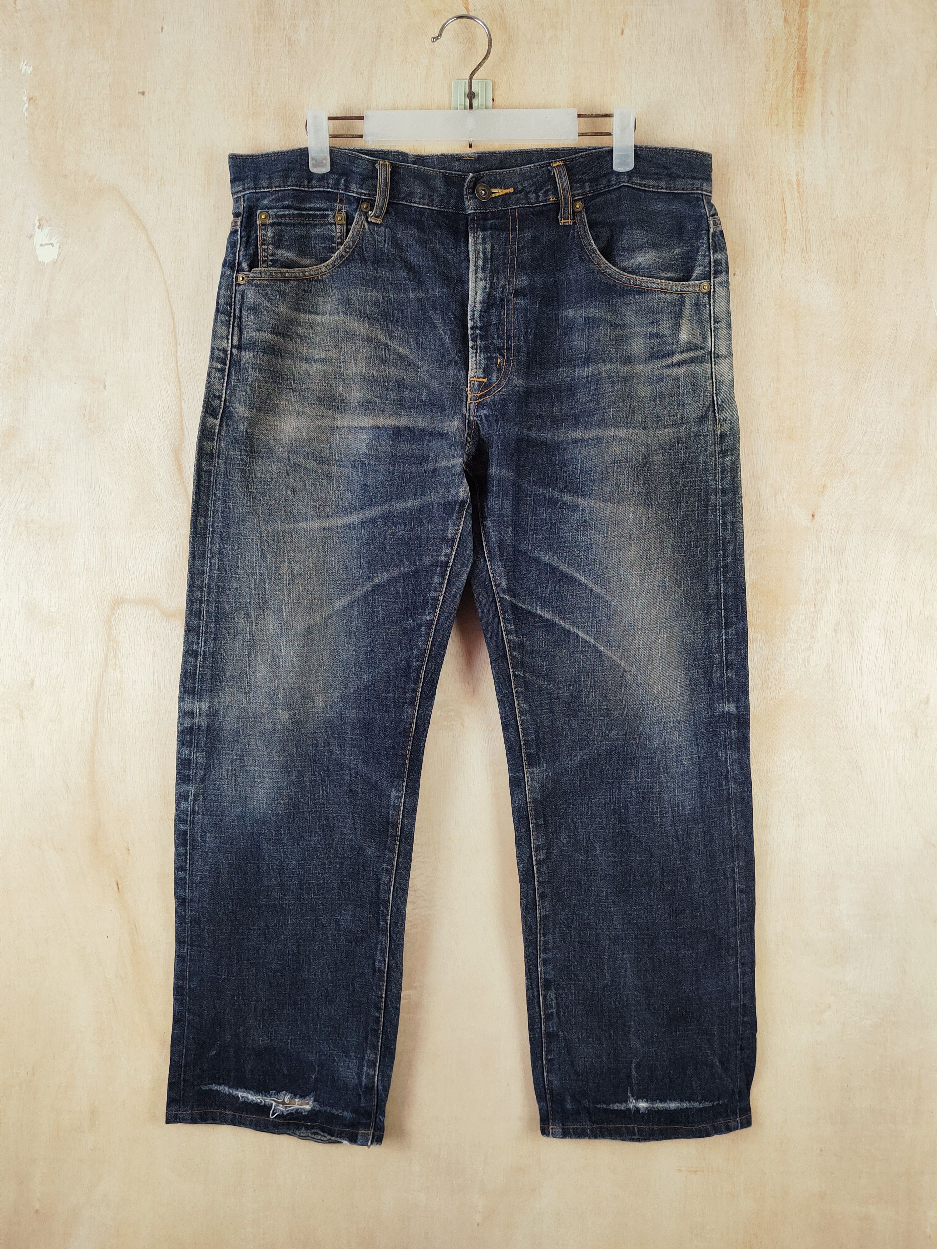 Japanese Brand Blue Black Distressed Ripped Jeans #S2654