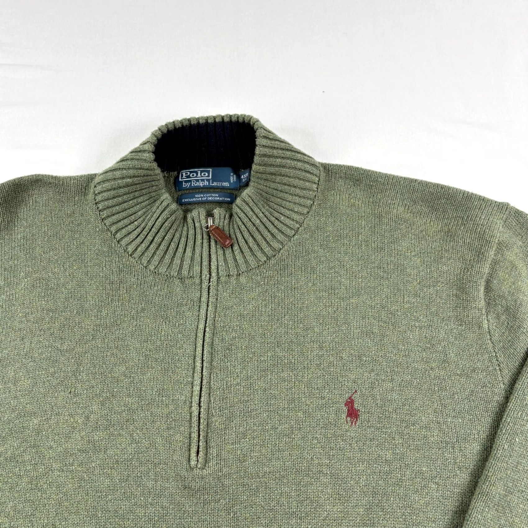 Polo Ralph Lauren Polo Ralph Lauren 1/4 Zip Sweater Mens 4XB Big Green Pullover Cotton Knit Pullover Mock Neck Logo Classic Casual Big & Tall Mens Green 4XB Size US XXL / EU 58 / 5 - 4 Thumbnail