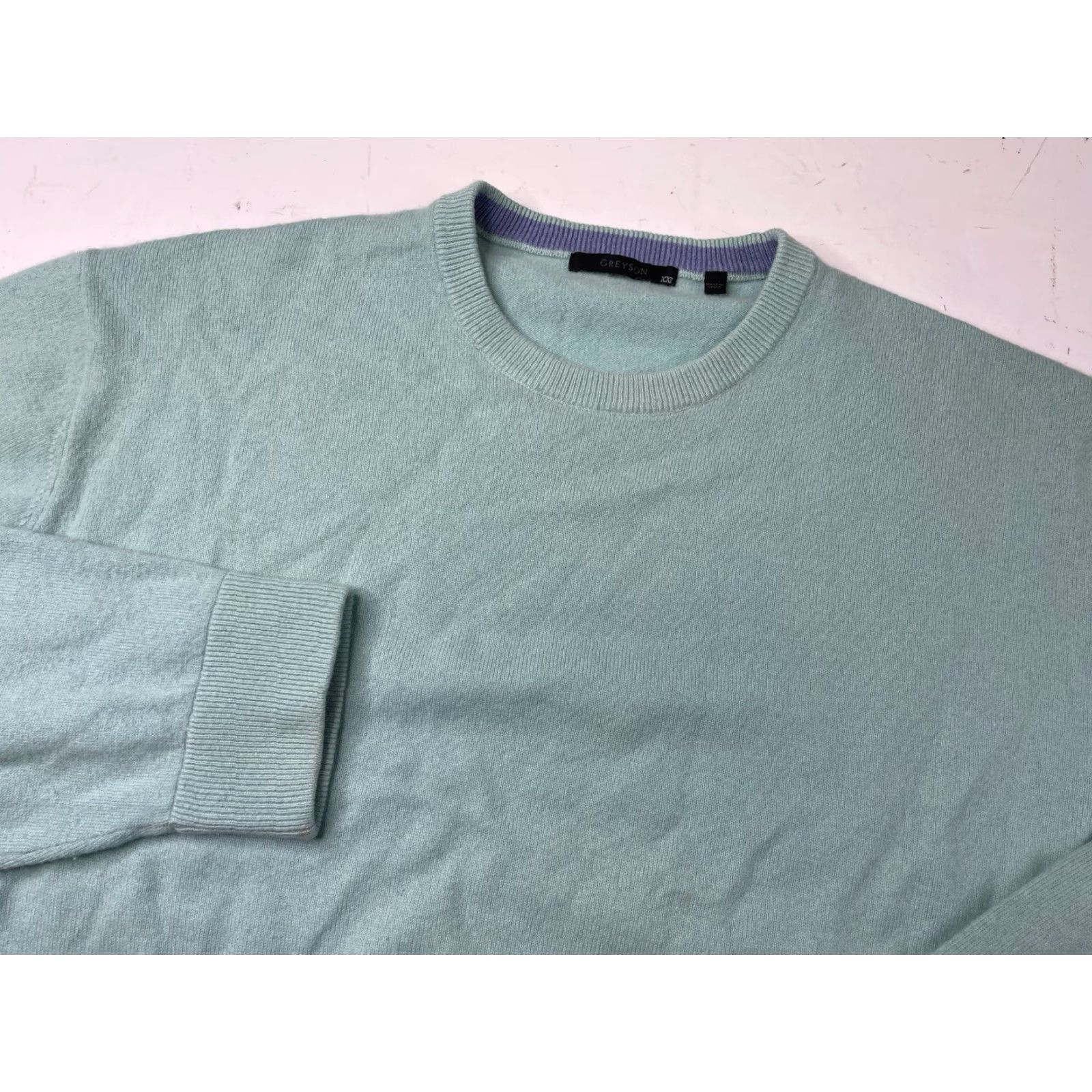 Vintage Greyson Clothiers Sweater Mens 2XL Crewneck Knit Cashmere Teal Pullover Golf Casual Logo Heavyweight Size US XXL / EU 58 / 5 - 2 Thumbnail