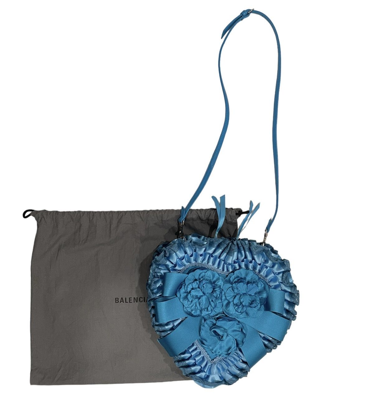 Rare Balenciaga Ruffle Satin Heart Clutch With Strap