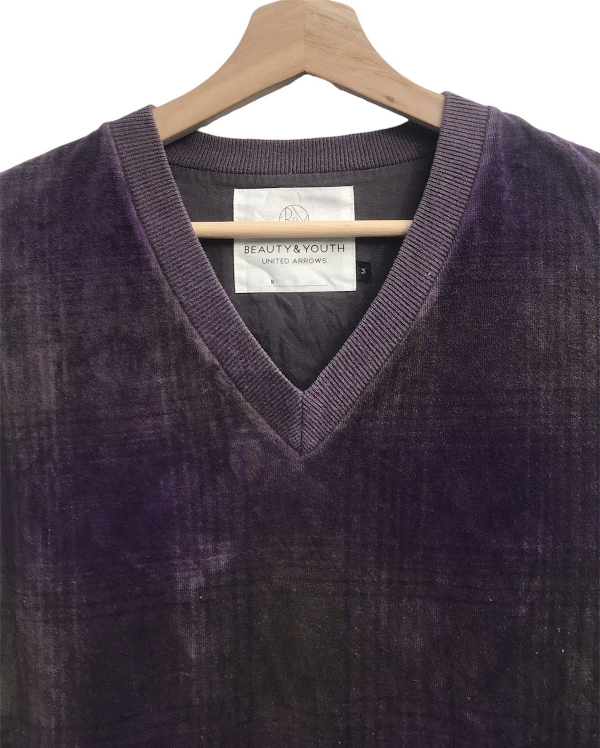 BEAUTY&YOUTH × United Arrows × Velour Plaid V Neck Velour Light Sweatshirt Size US M / EU 48-50 / 2 - 3 Thumbnail