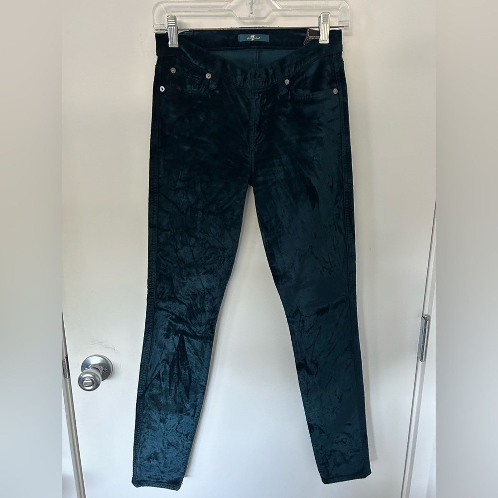 7 For All Mankind 7 For Mankind Emerald green Crushed Velvet Skinny Jeans 26 Size 26" / US 2 / IT 38 - 1 Thumbnail