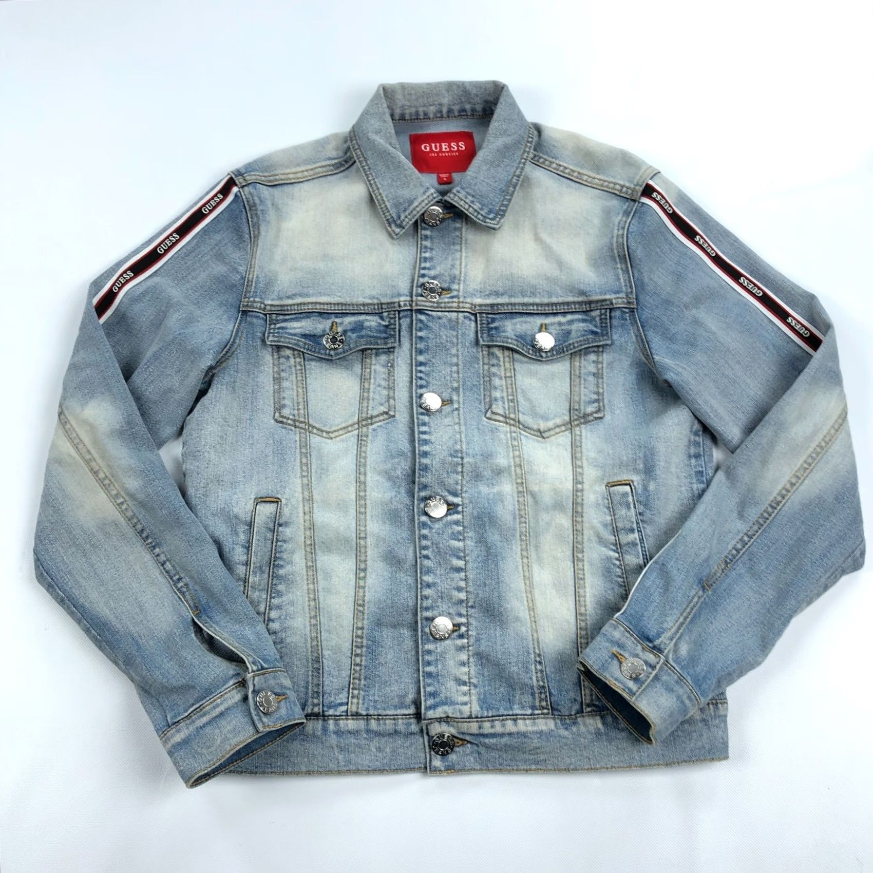 Guess VINTAGE GUESS Blue Denim Jacket Mens S Stretch Jeans Style Biker USA Classic 80s/90s? Size US 29 - 2 Thumbnail