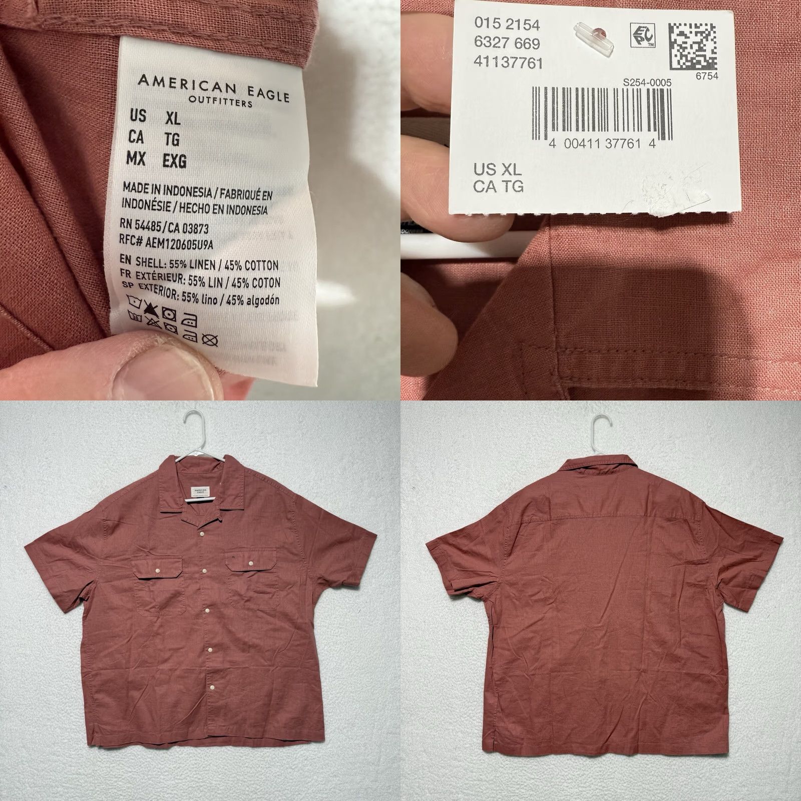 American Eagle Outfitters VINTAGE American Eagle Poolside Men’s Button Up Berry XL Red Cotton Woven Short Sleeve Pocket Beach 90s Mens Size US XL / EU 56 / 4 - 8 Thumbnail