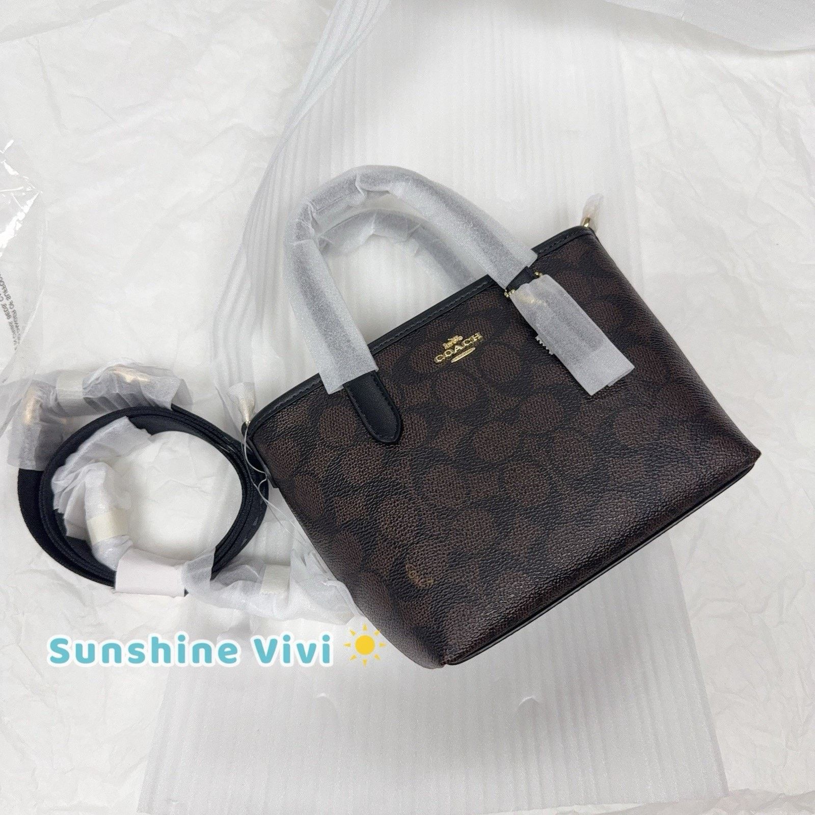 Coach NWT Coach City Mini Tote Bag Gold/Walnut/Black CW032 Size ONE SIZE - 6 Thumbnail