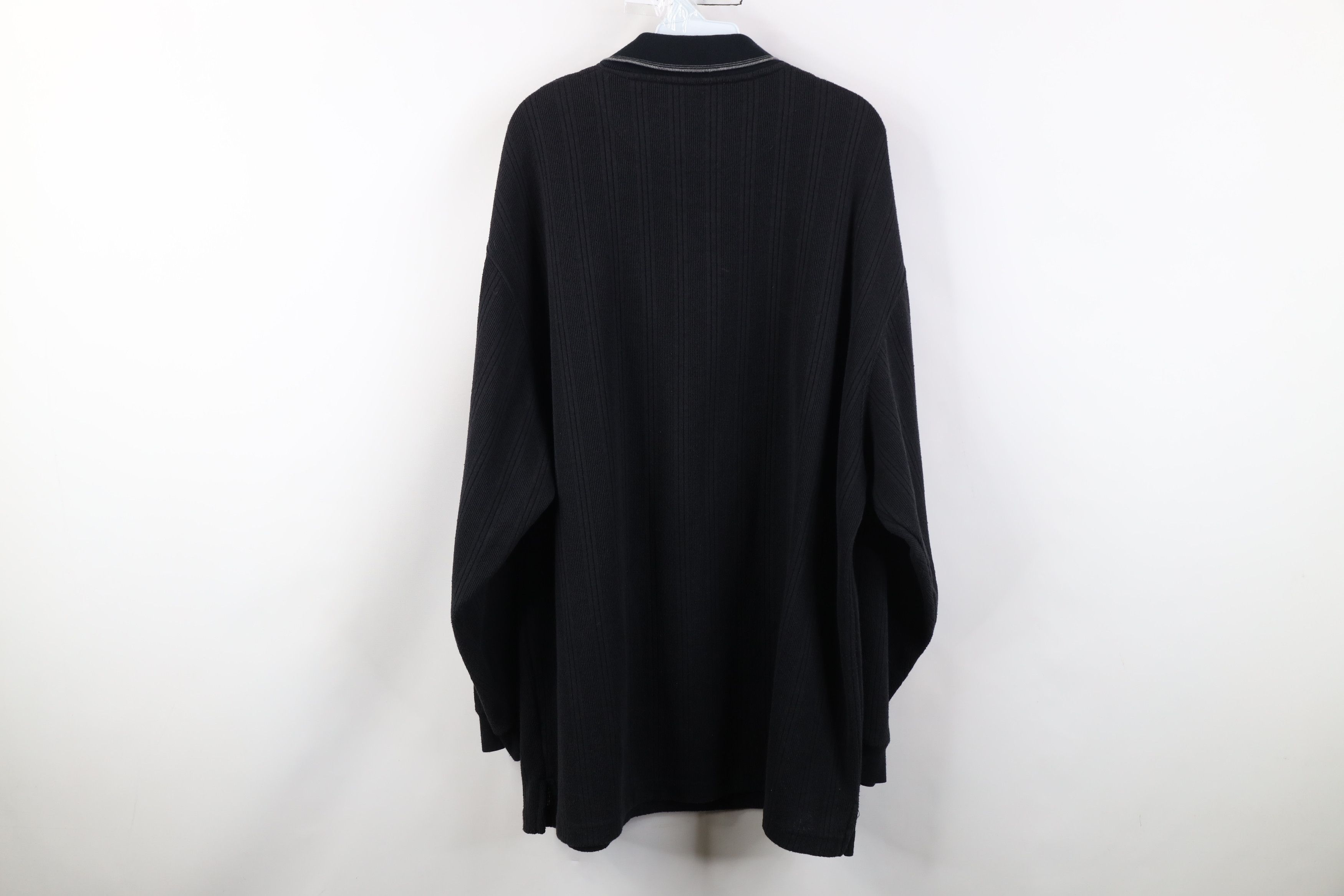 Vintage Vintage 90s Streetwear Ribbed Knit Long Sleeve Polo Black Size US XXL / EU 58 / 5 - 9 Thumbnail