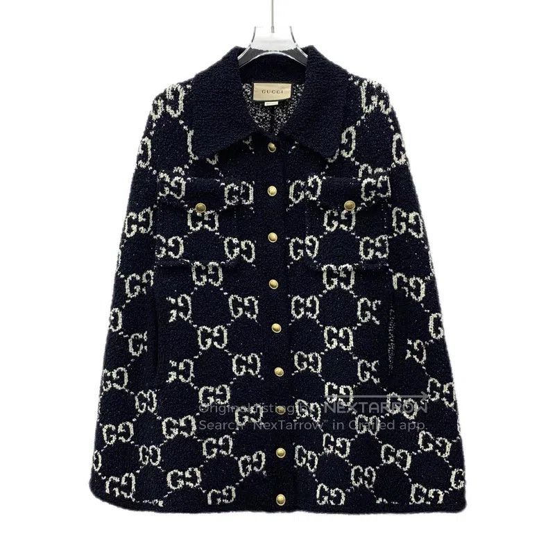Gucci Gucci Black logo jacquard full-print cotton lapel cloak co Size XXS / US 00 / IT 34 - 1 Thumbnail