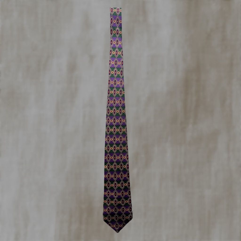 Tommy Hilfiger Tommy Hilfiger Necktie Silk Geometric Pattern Purple Green Gold Formal Men Size ONE SIZE - 1 Thumbnail