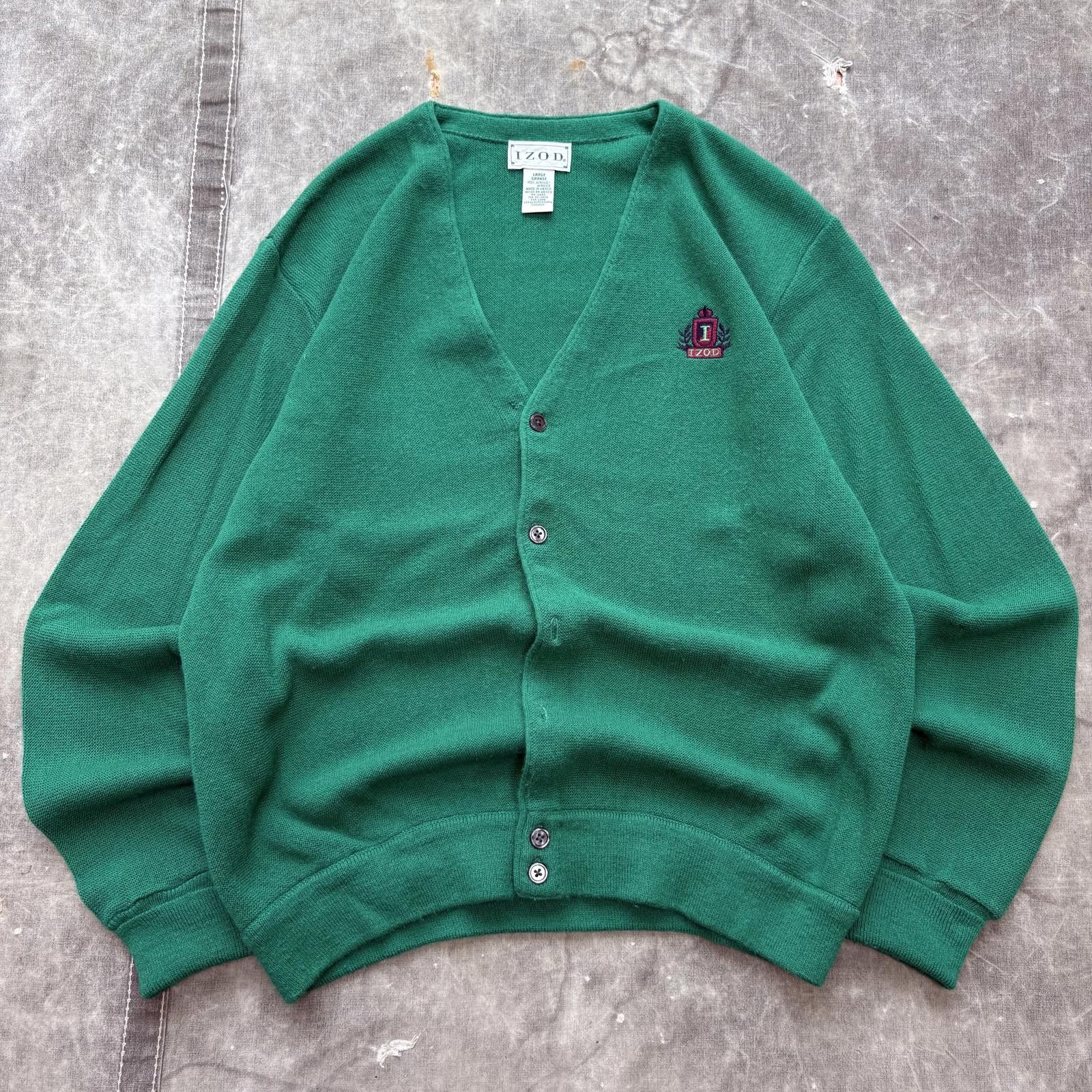 Izod Vintage 90s Izod Bright Green Grunge Knit Sweater Cardigan Size US L / EU 52-54 / 3 - 1 Thumbnail