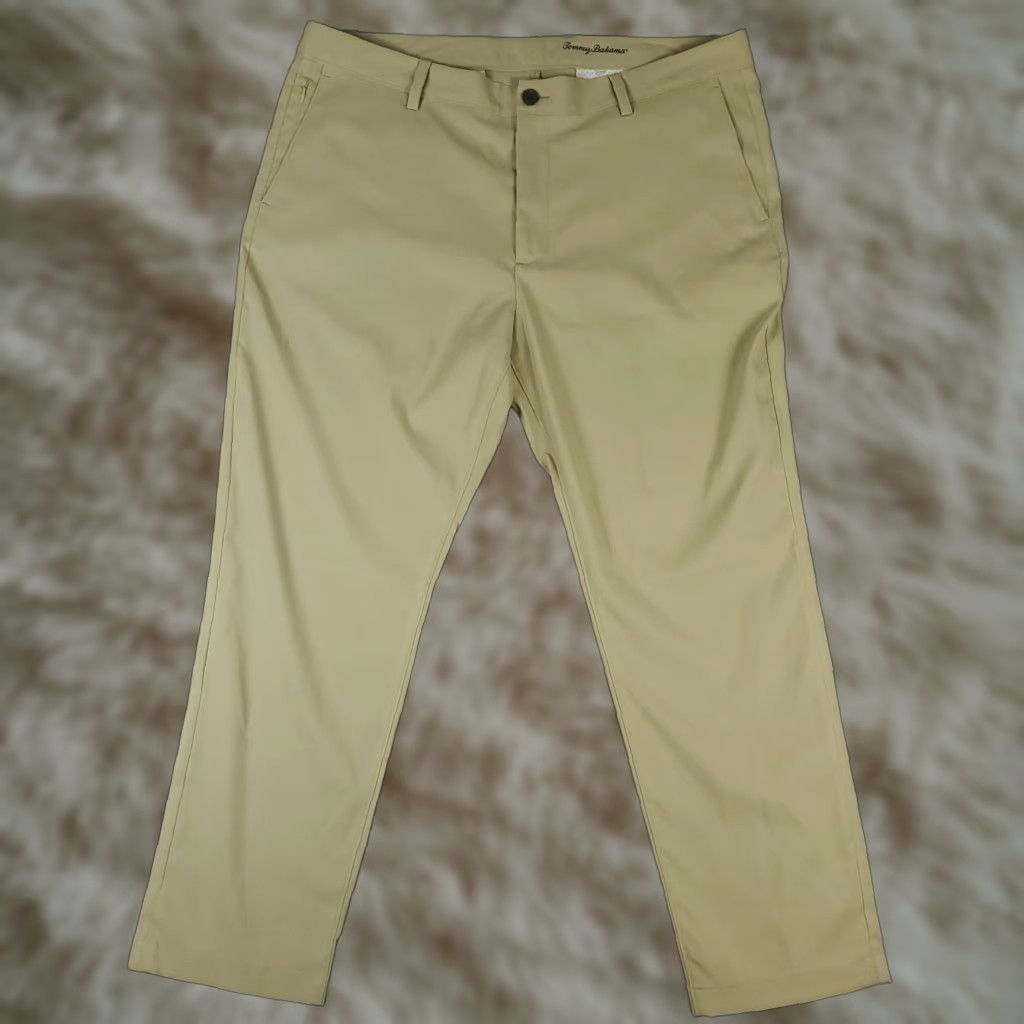 Tommy Bahama Pants Mens 40x30 Beige Polyester Flat Front Chino Trousers - Regular Size 40 Beige Chino Pants Mens