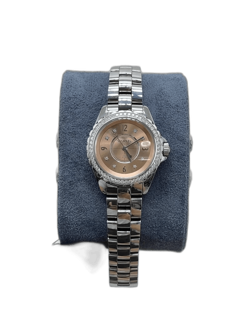 Chanel J12 Pink Dial Diamond Quartz Watch-Yf, Men's