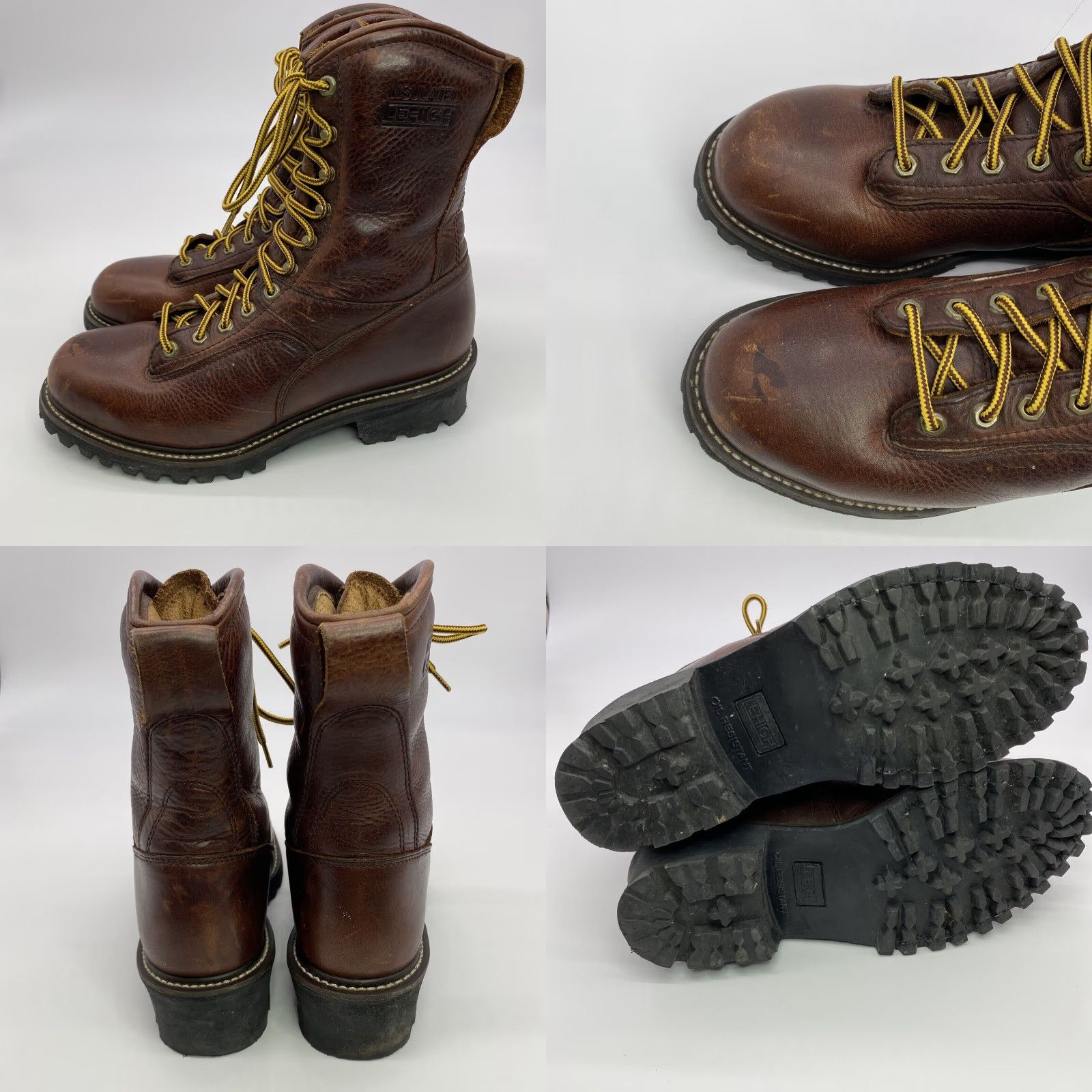 Vintage LEHIGH INSULATED TALL LINEMEN BOOTS STEEL TOE WORKBOOTS ANSI Z71 10W Leather Brown Lace Up Men Boots Size US 10 / EU 43 - 8 Thumbnail
