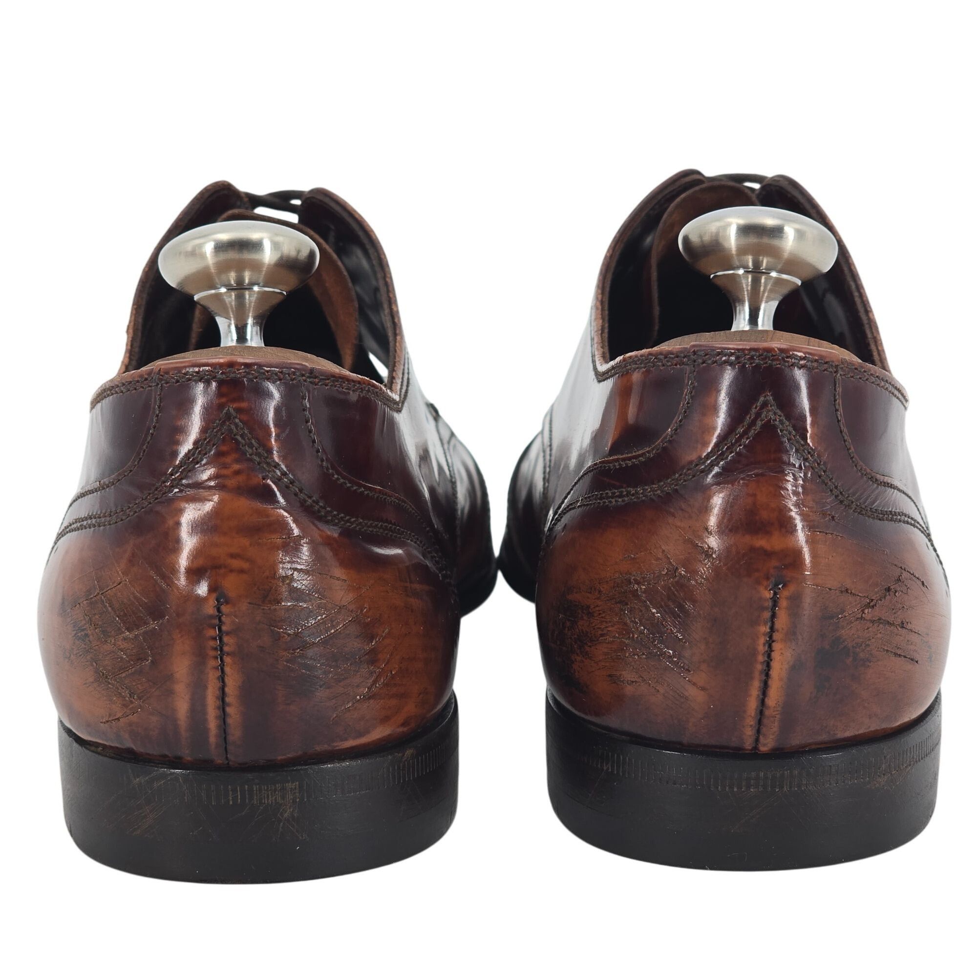 Prada Prada Italy Mens 7.5 Distressed Brown Leather Wingtip Derby Size US 7.5 / EU 40-41 - 6 Thumbnail