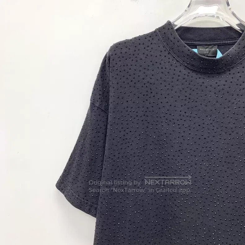 Balenciaga Balenciaga Black Full Rhinestone Design Cotton Round Neck Size US M / EU 48-50 / 2 - 3 Thumbnail