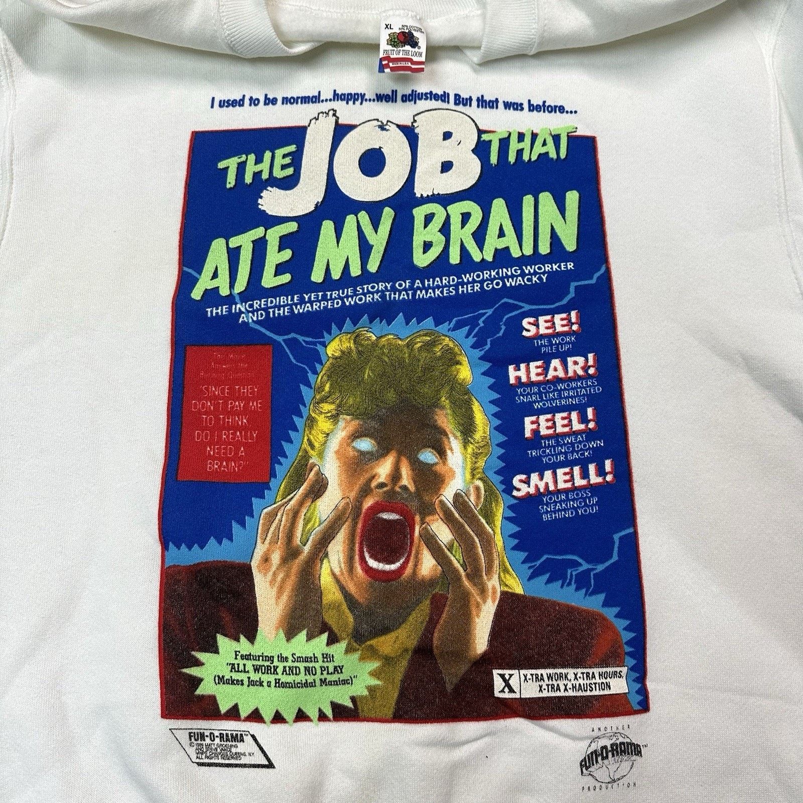Vintage Vintage 1991 Fun-O-Rama Job That Ate My Brain Sweatshirt XL Size US XL / EU 56 / 4 - 2 Thumbnail