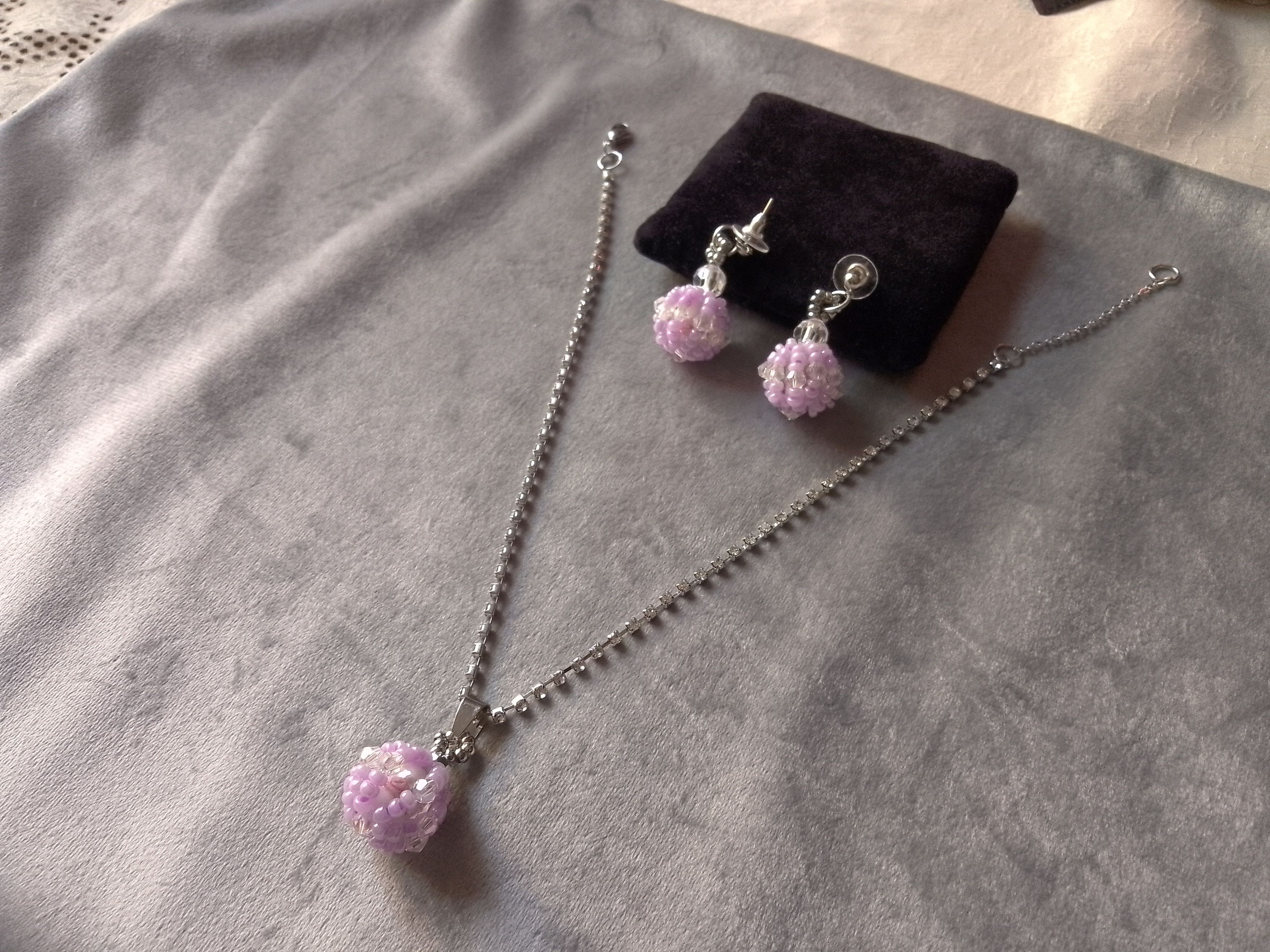 Handmade Necklace Beaded Pearl Pendant Earrings Purple Size ONE SIZE - 11 Thumbnail