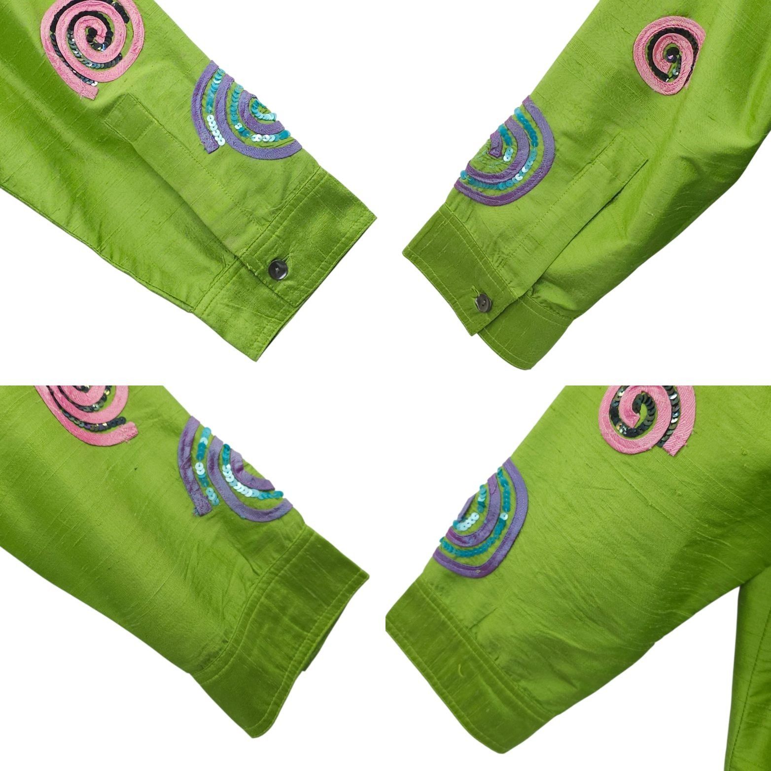 Other Bleu Bayou Jacket Tank 2pc Set L Lime Green Silk Sequin Size L / US 10 / IT 46 - 16 Thumbnail