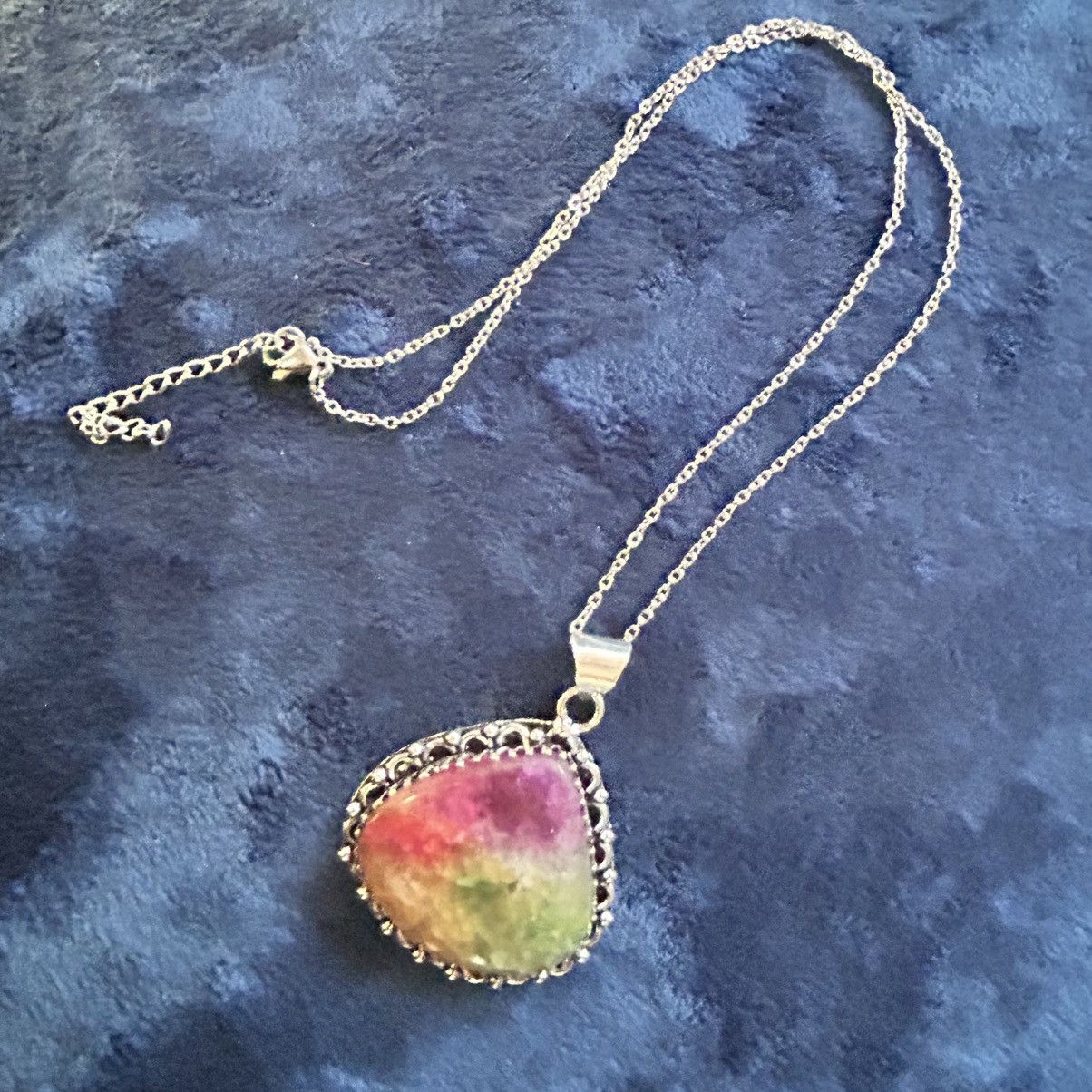 Handmade Handcrafted watermelon tourmaline dogtooth 925 necklace Size ONE SIZE - 7 Thumbnail