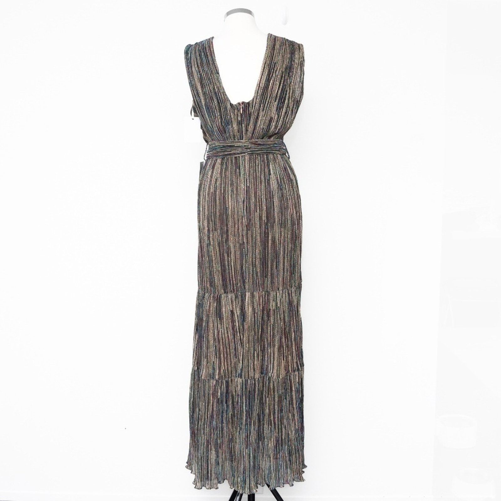 Designer Harlyn - Plunge V-Neck Tie Waist Pleated Gown Size M / US 6-8 / IT 42-44 - 3 Thumbnail