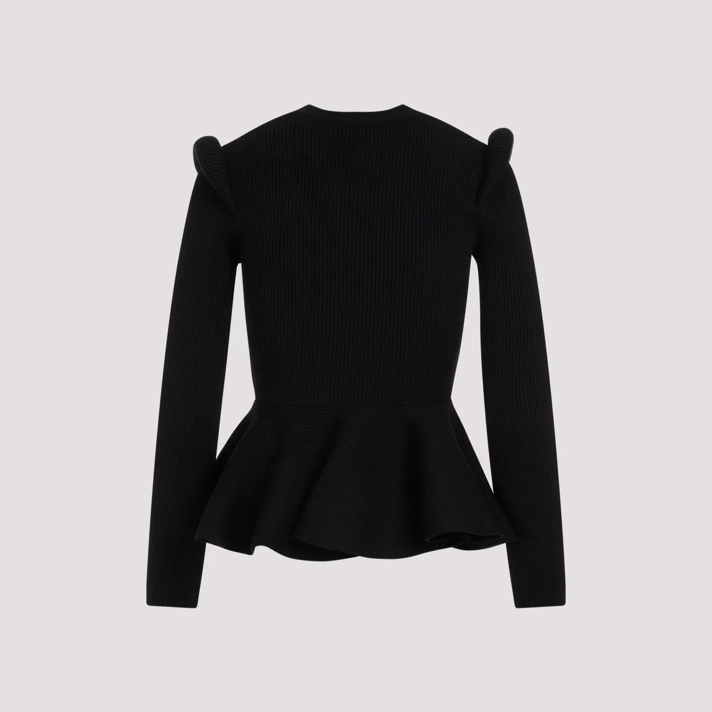 Alexander McQueen o1s22i1n1024 Ribbed Peplum Sweater in Black Size S / US 4 / IT 40 - 2 Thumbnail
