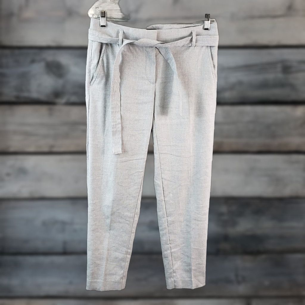 Loft LOFT Womens Pants Sz 2 Blue Gray Mid Rise Belted Linen Blend Dress Pants Womens Clothing Size 26" / US 2 / IT 38 - 1 Thumbnail