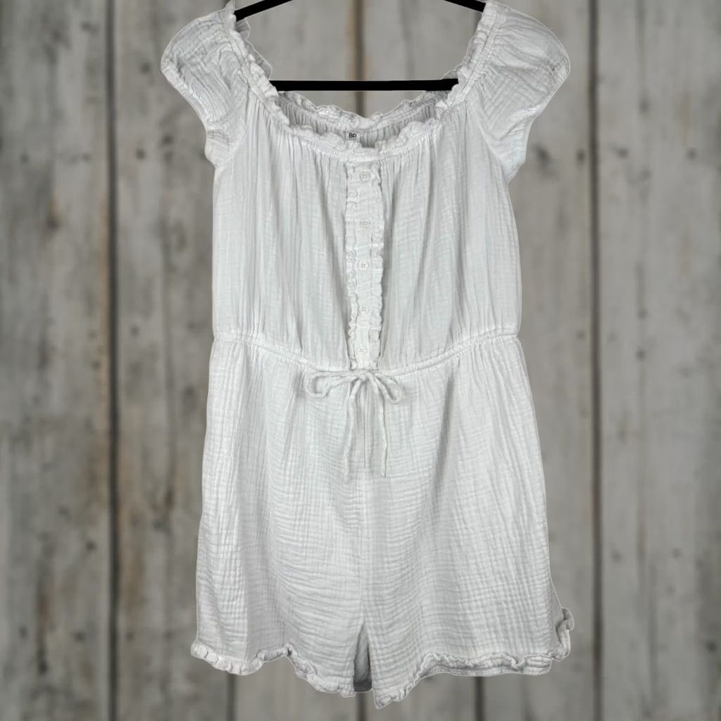 Vintage BP White Ruffle Waist Tie Romper - Large - 100% Cotton - One-Piece - Women Size 36" / US 14 / IT 50 - 1 Thumbnail