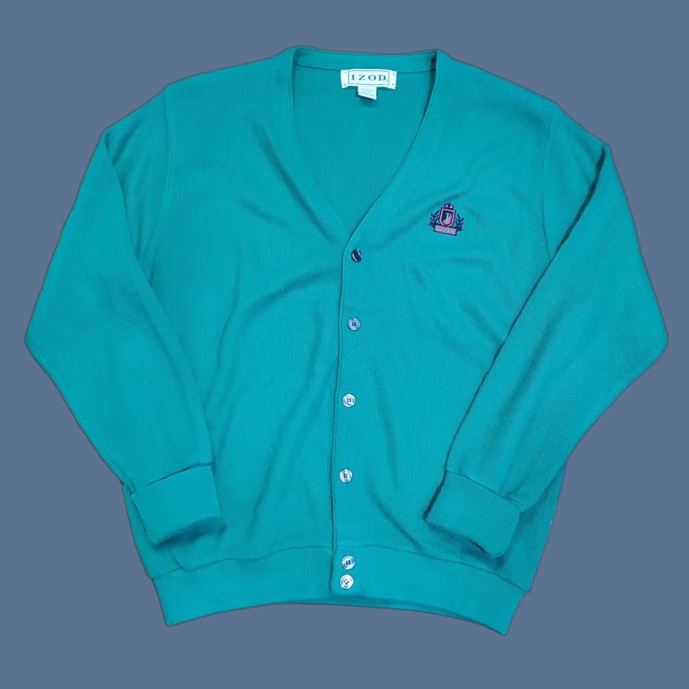 Izod VINTAGE Izod Cardigan Sweater Mens Large Green Acrylic Button Front Knit Crest 80s Size US L / EU 52-54 / 3 - 1 Thumbnail