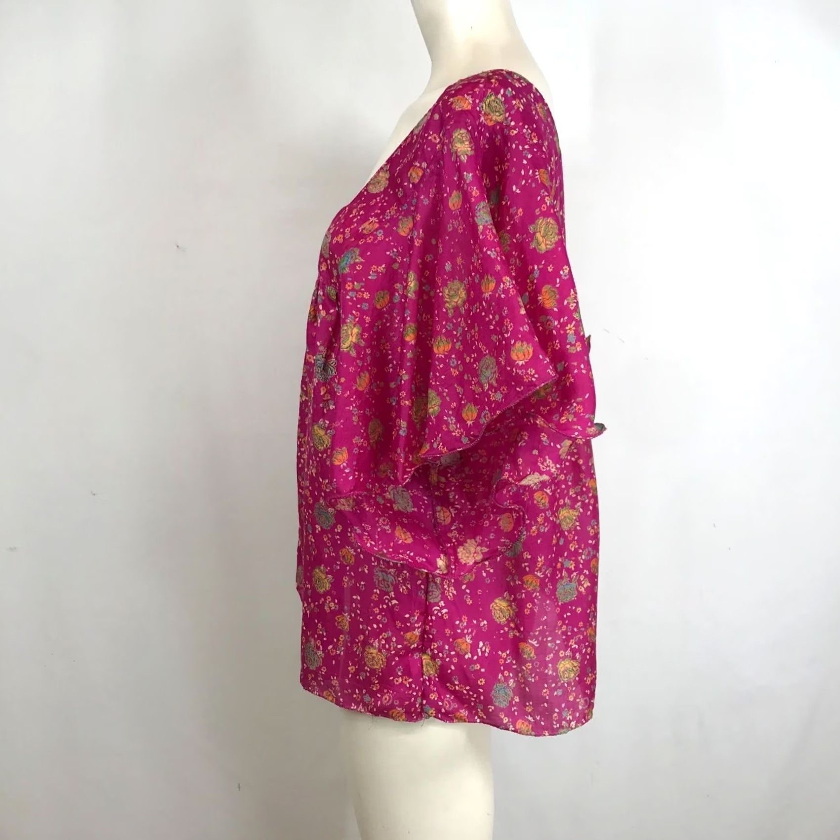 Vintage INDIE ELLA 100% SILK TOP WOMEN'S ONE SIZE PINK SQUARE NECK BUTTERFLY SLEEVES Size ONE SIZE - 6 Thumbnail
