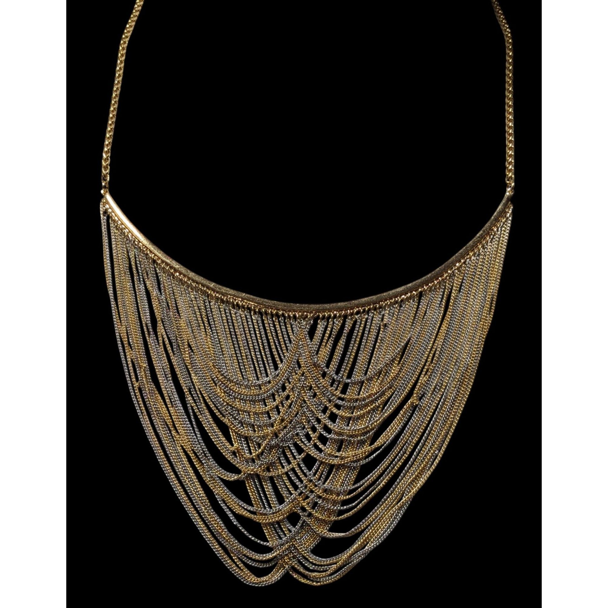 Bcbgmaxazria BCBGMAXAZRIA Draped Gold & Silver Tone Chain Bib Statement N Size ONE SIZE - 2 Thumbnail