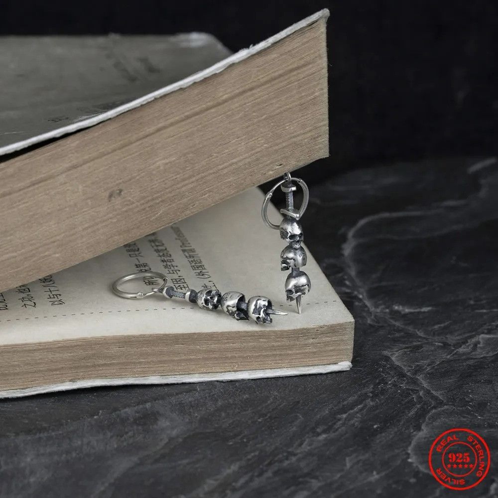 Jewelry Sword Piercing Skull Drop Earrings Charms 925 Sterling Gift Size ONE SIZE - 2 Thumbnail