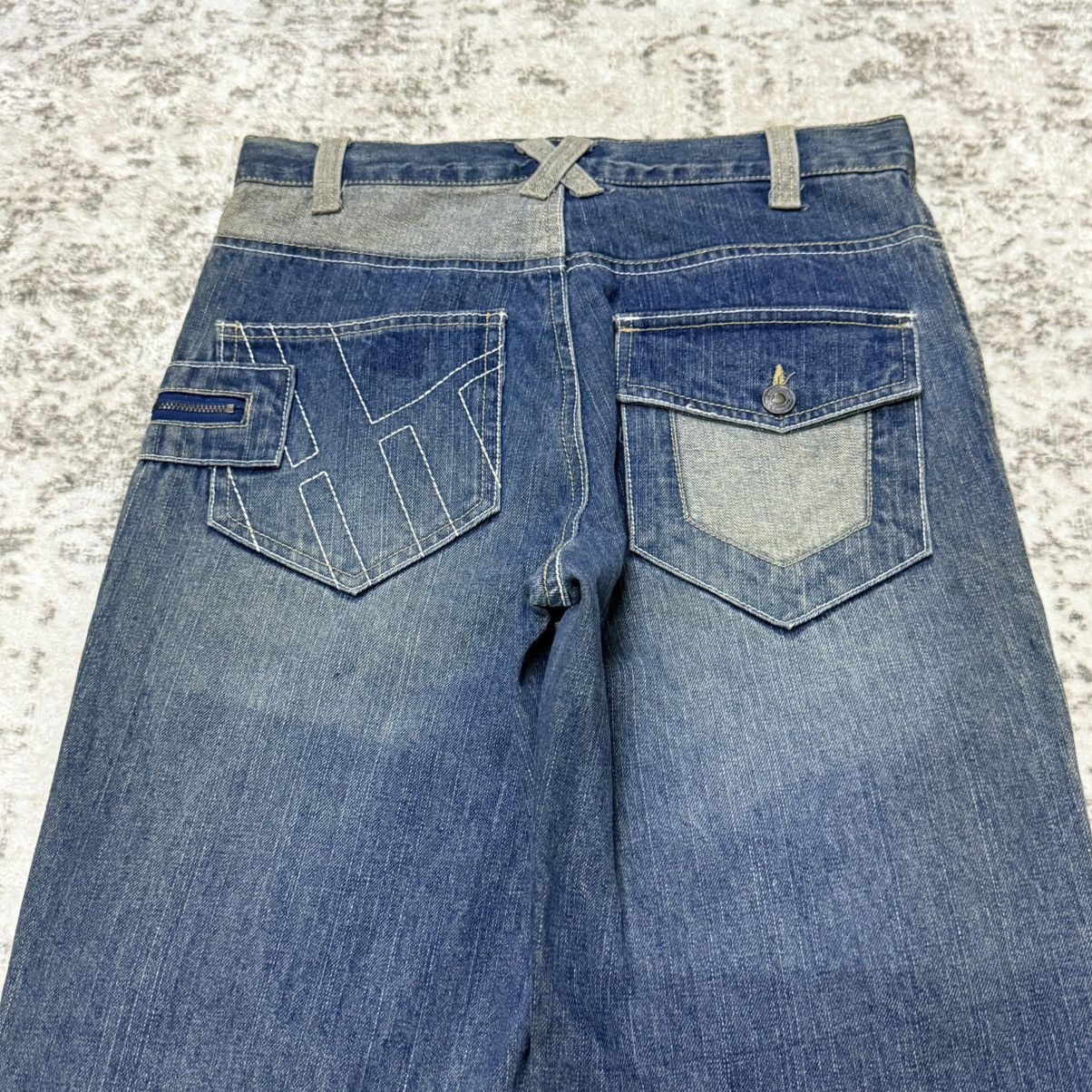 Japanese Brand Vintage Hang Ten Paneled Patchwork Reconstructed Jeans Size 28" / US 6 / IT 42 - 12 Thumbnail