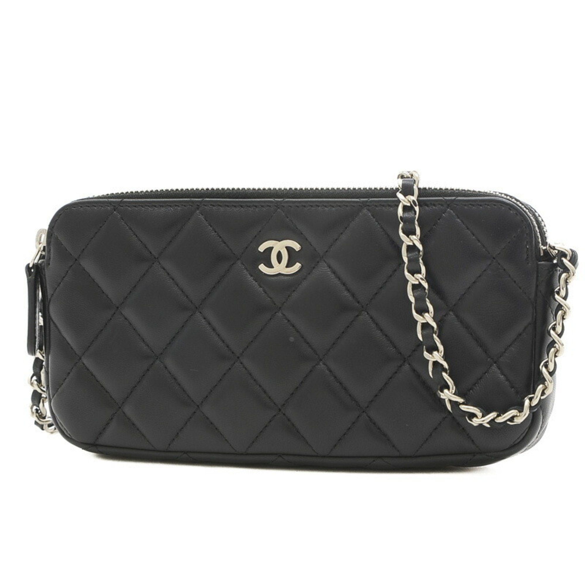 image of Chanel Matelasse Chain Clutch Wallet Lambskin Black A82527, Women's