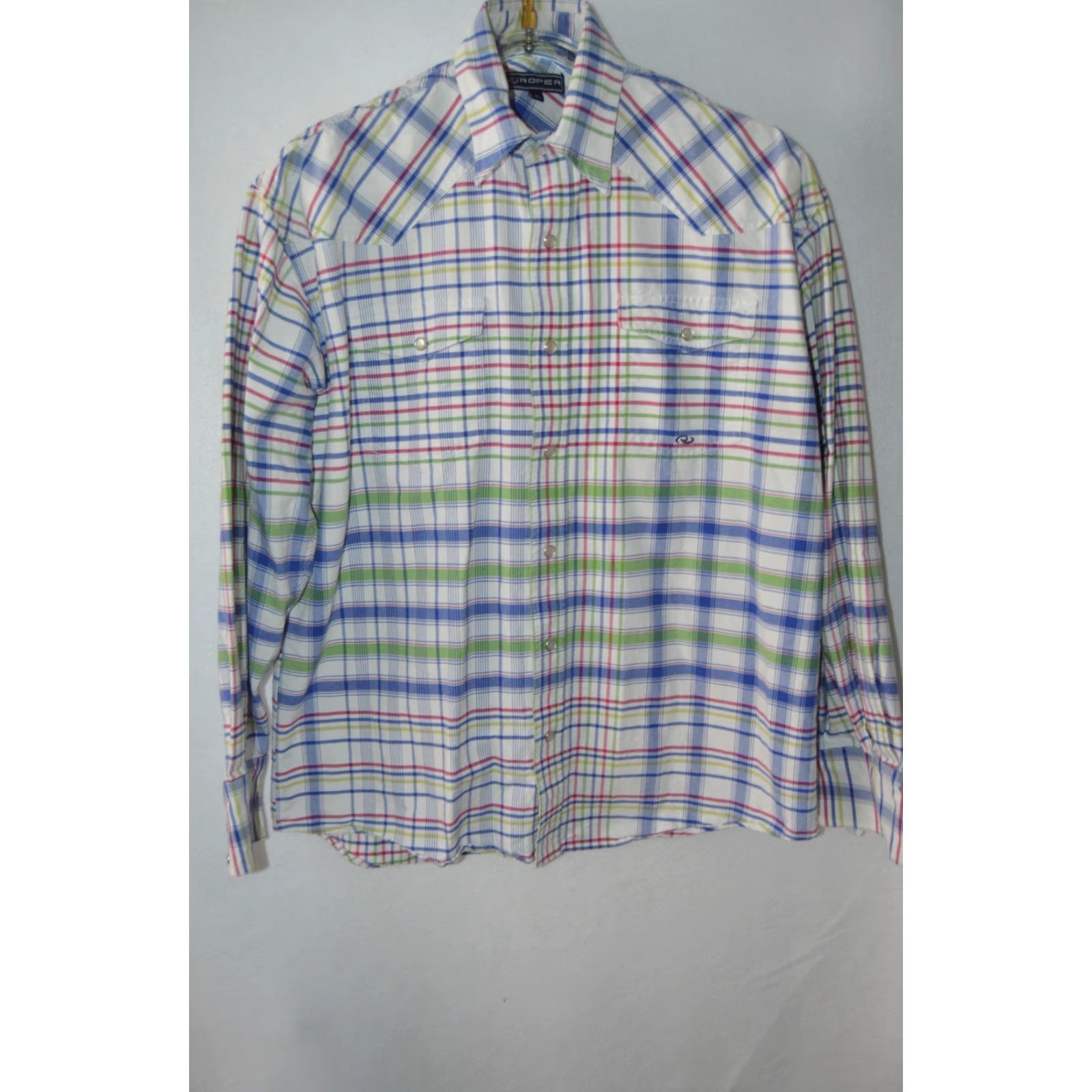 Roper ROPER Pearl Snap Shirt Men M/L Western Cowboy White Plaid Cotton Size US M / EU 48-50 / 2 - 2 Thumbnail
